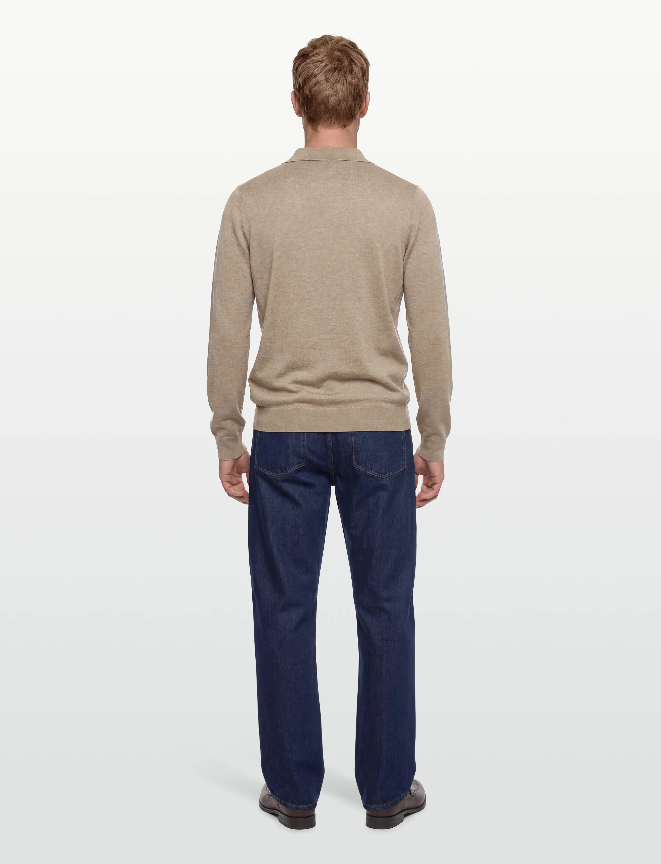 Davida Cashmere - Man Fine Knit Open Collar Sweater - mink - 4