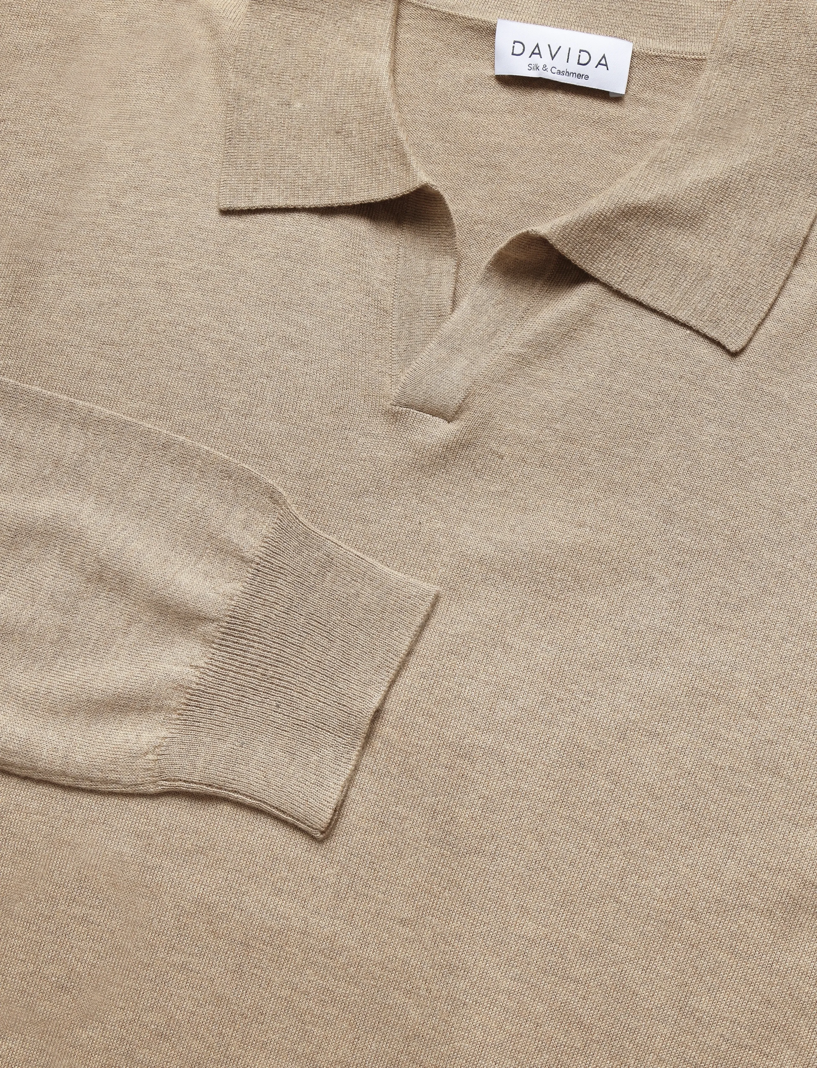 Davida Cashmere - Man Fine Knit Open Collar Sweater - v-kaelusega - mink - 5