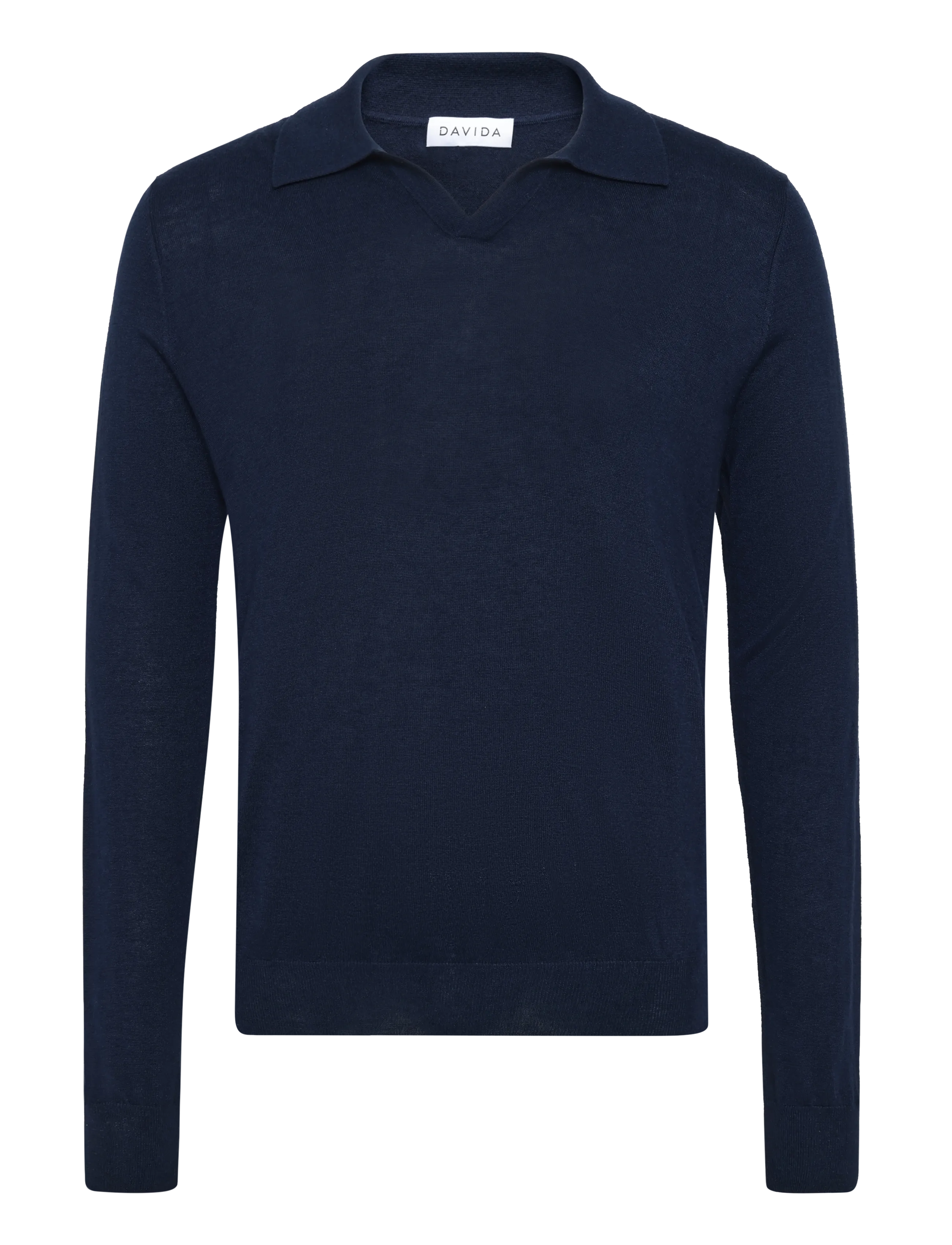 DAVIDA CASHMERE Man Fine Knit Open Collar Pullover Navy - M - Herren
