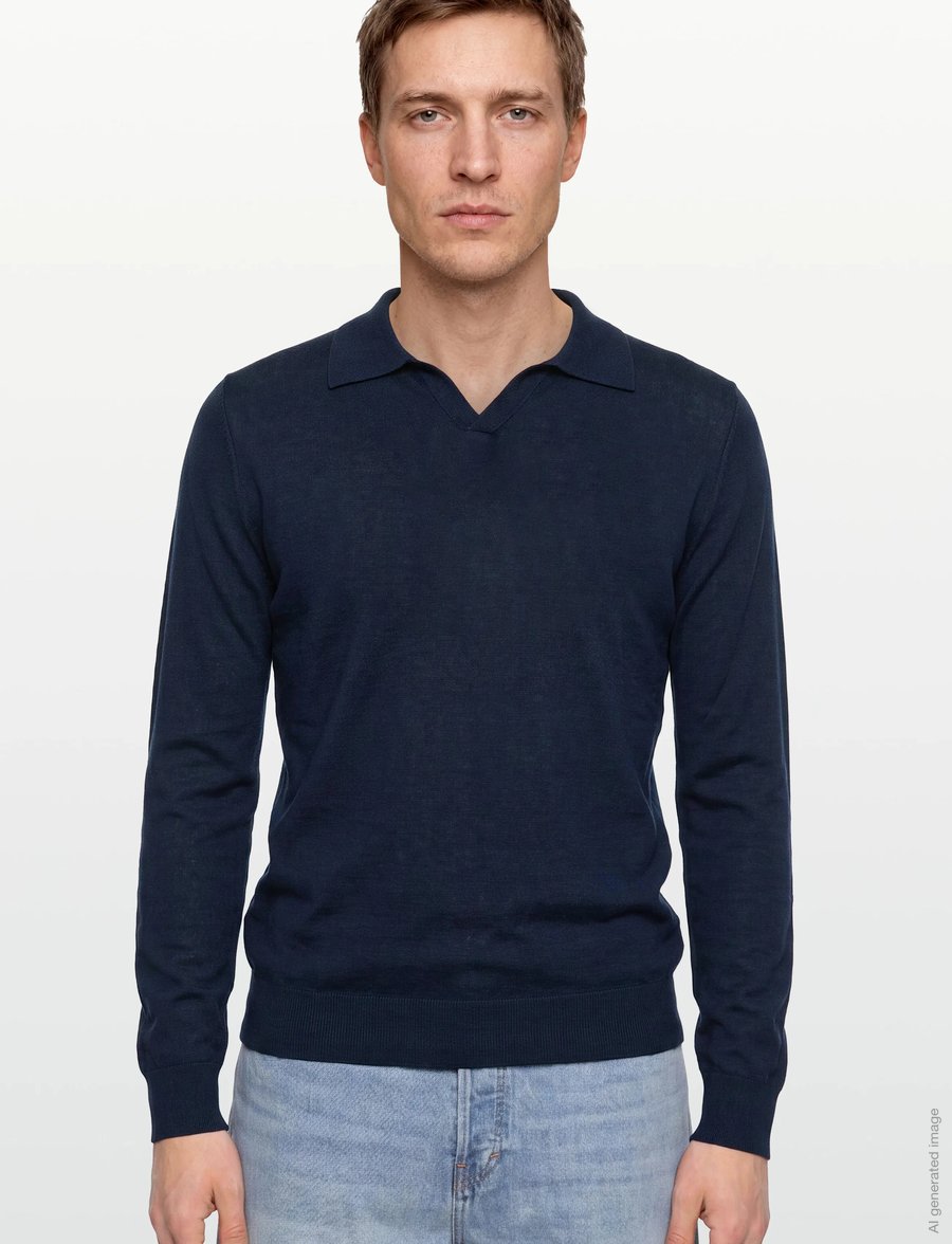 Davida Cashmere - Man Fine Knit Open Collar Sweater - v-ausschnitt - navy - 3