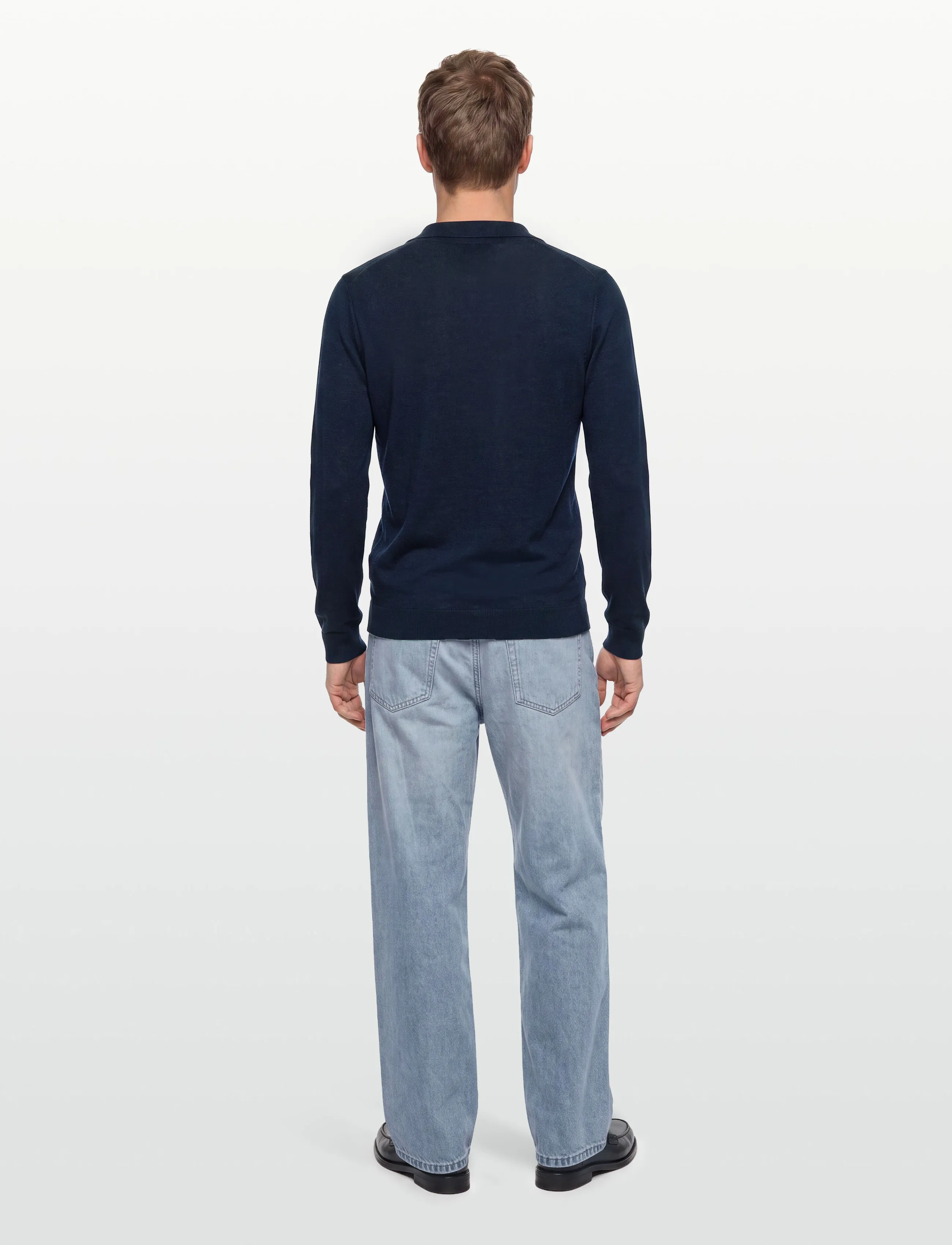 Davida Cashmere - Man Fine Knit Open Collar Sweater - stickade basplagg - navy - 4