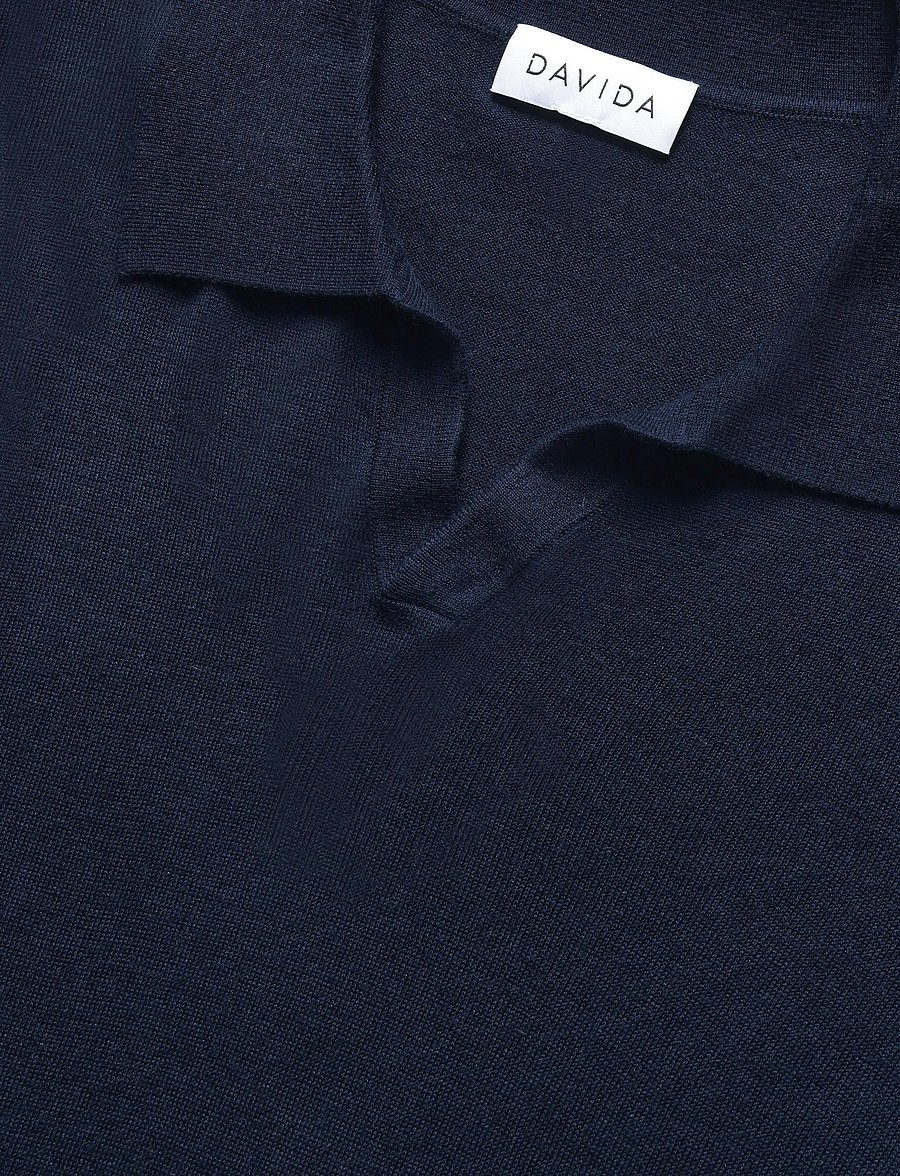 Davida Cashmere - Man Fine Knit Open Collar Sweater - v-ausschnitt - navy - 2