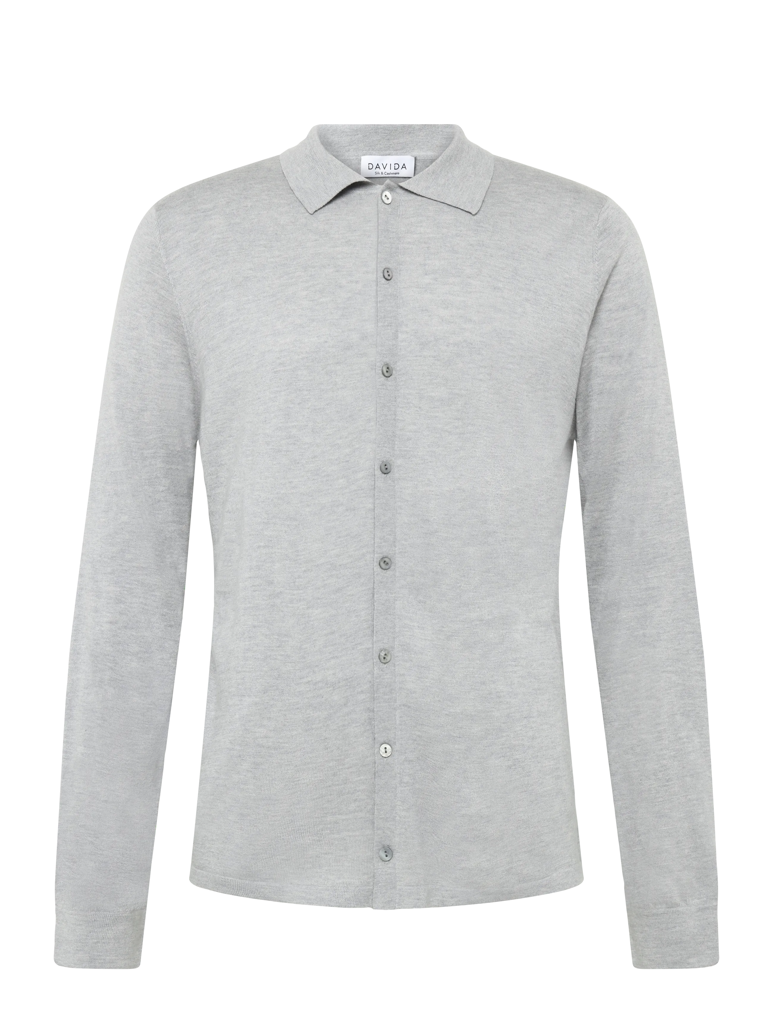 Davida Cashmere Man Fine Knit Classic Shirt, XXL, Knitwear, Grau - Long Sleeve Knitted Polos, Männerswear