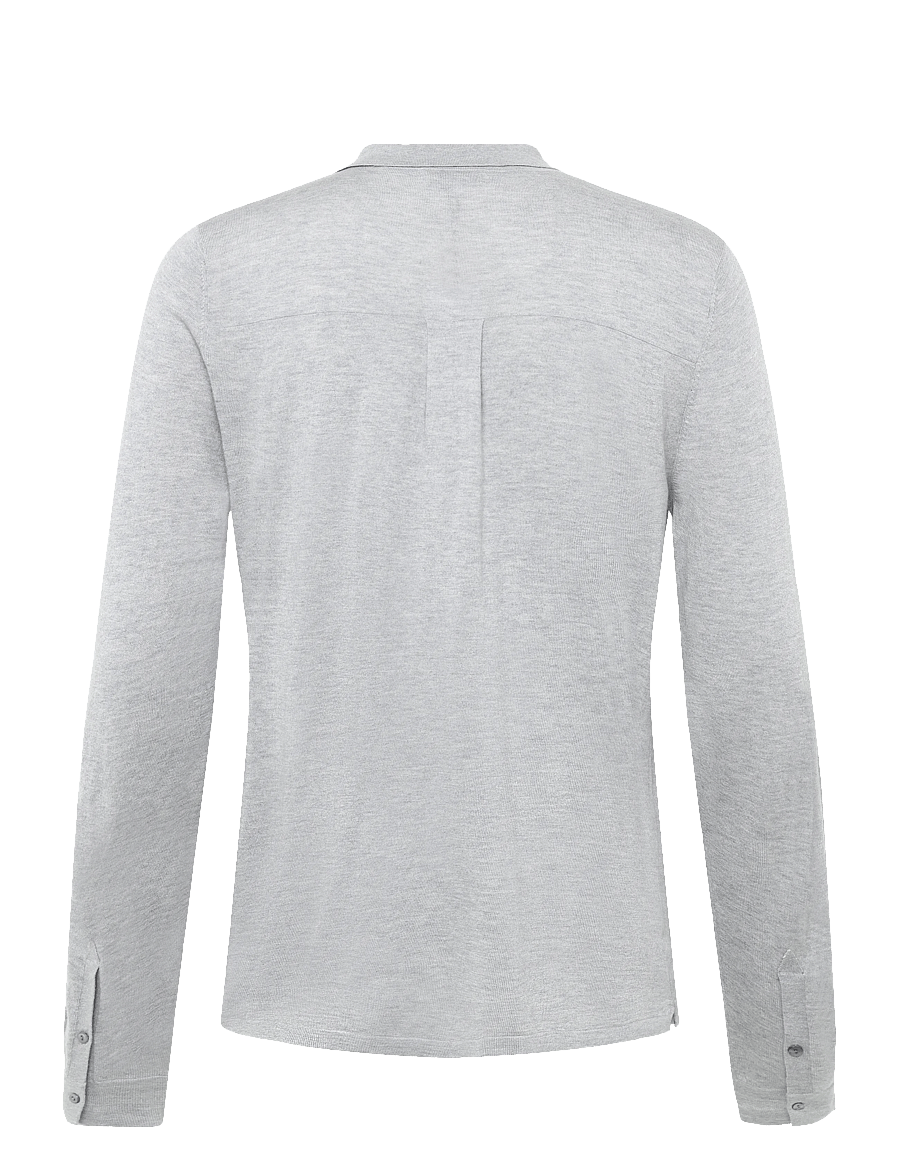 Davida Cashmere - Man Fine Knit Classic Shirt - long-sleeved knitted polos - light grey - 1