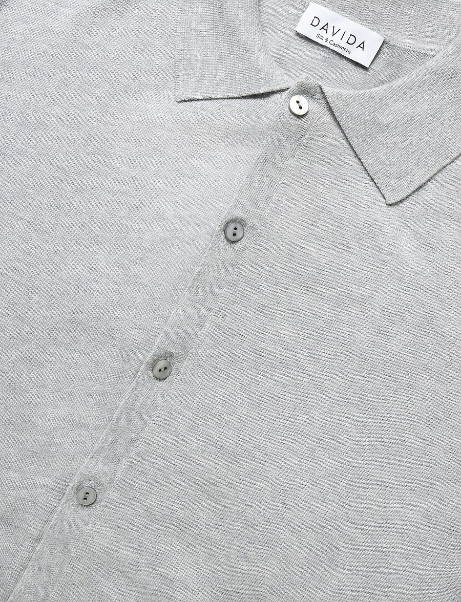 Davida Cashmere - Man Fine Knit Classic Shirt - long-sleeved knitted polos - light grey - 2