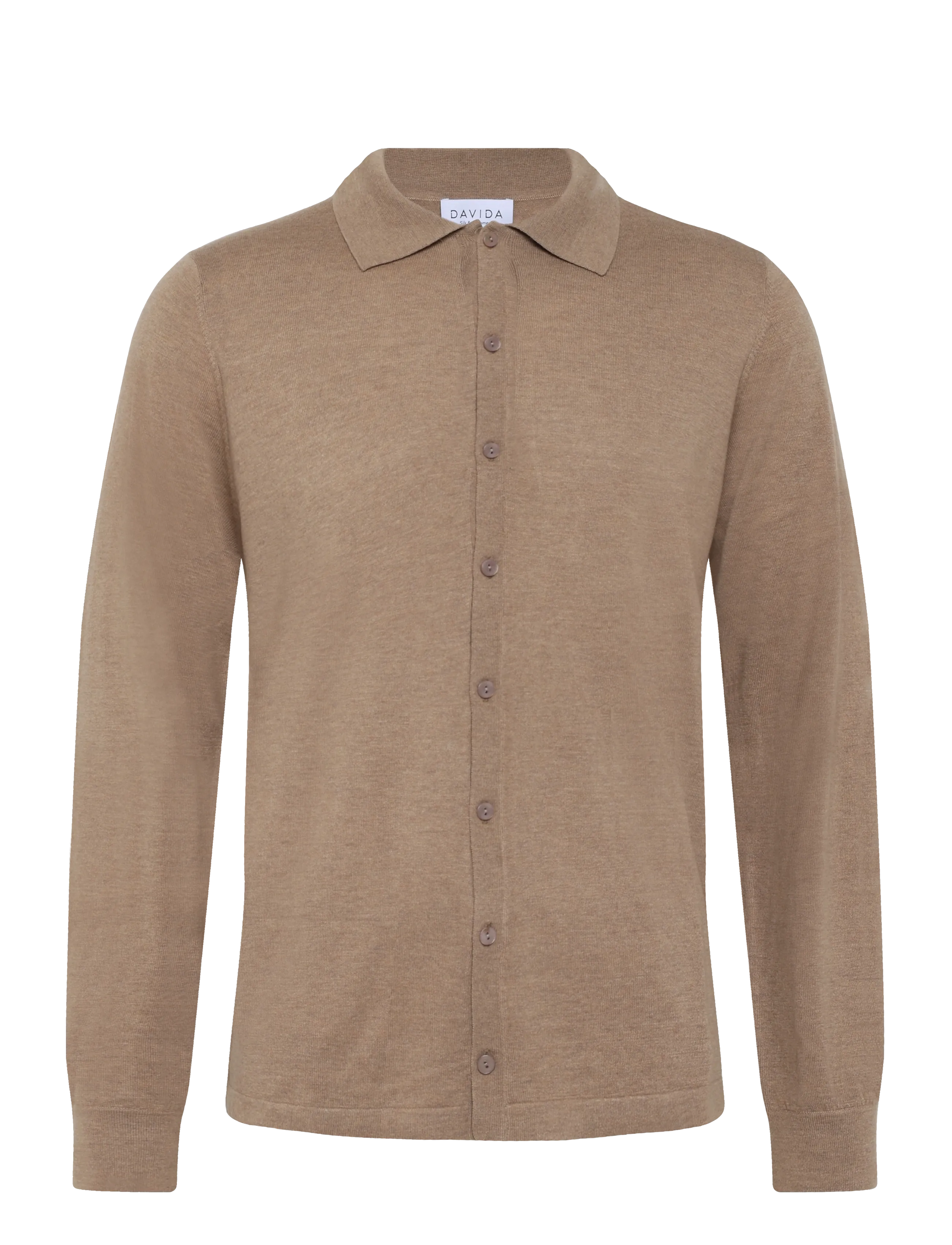 DAVIDA CASHMERE Man Fine Knit Klassisch Shirt Beige - XL - Herren