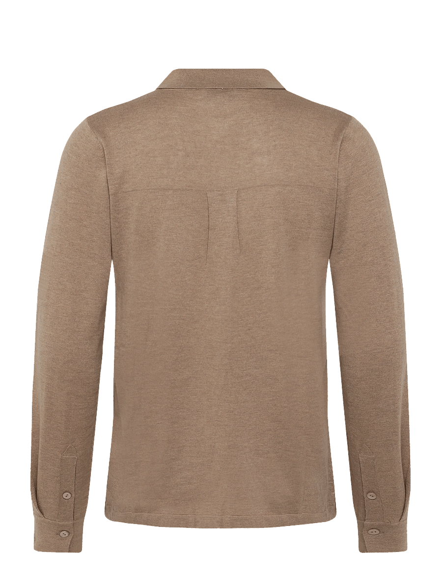 Davida Cashmere - Man Fine Knit Classic Shirt - pikkade varrukatega kootud polod - mink - 2
