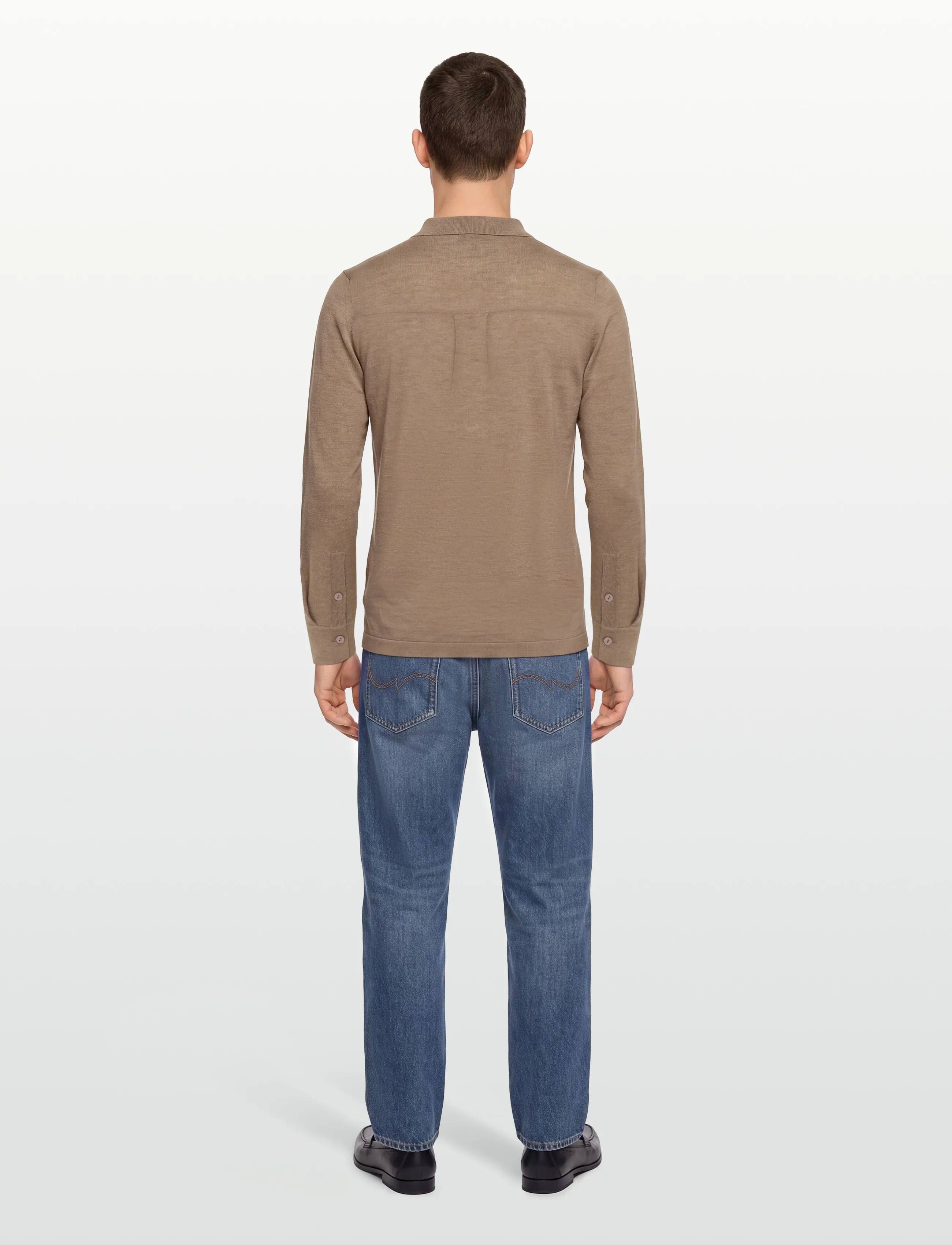 Davida Cashmere - Man Fine Knit Classic Shirt - long-sleeved knitted polos - mink - 4