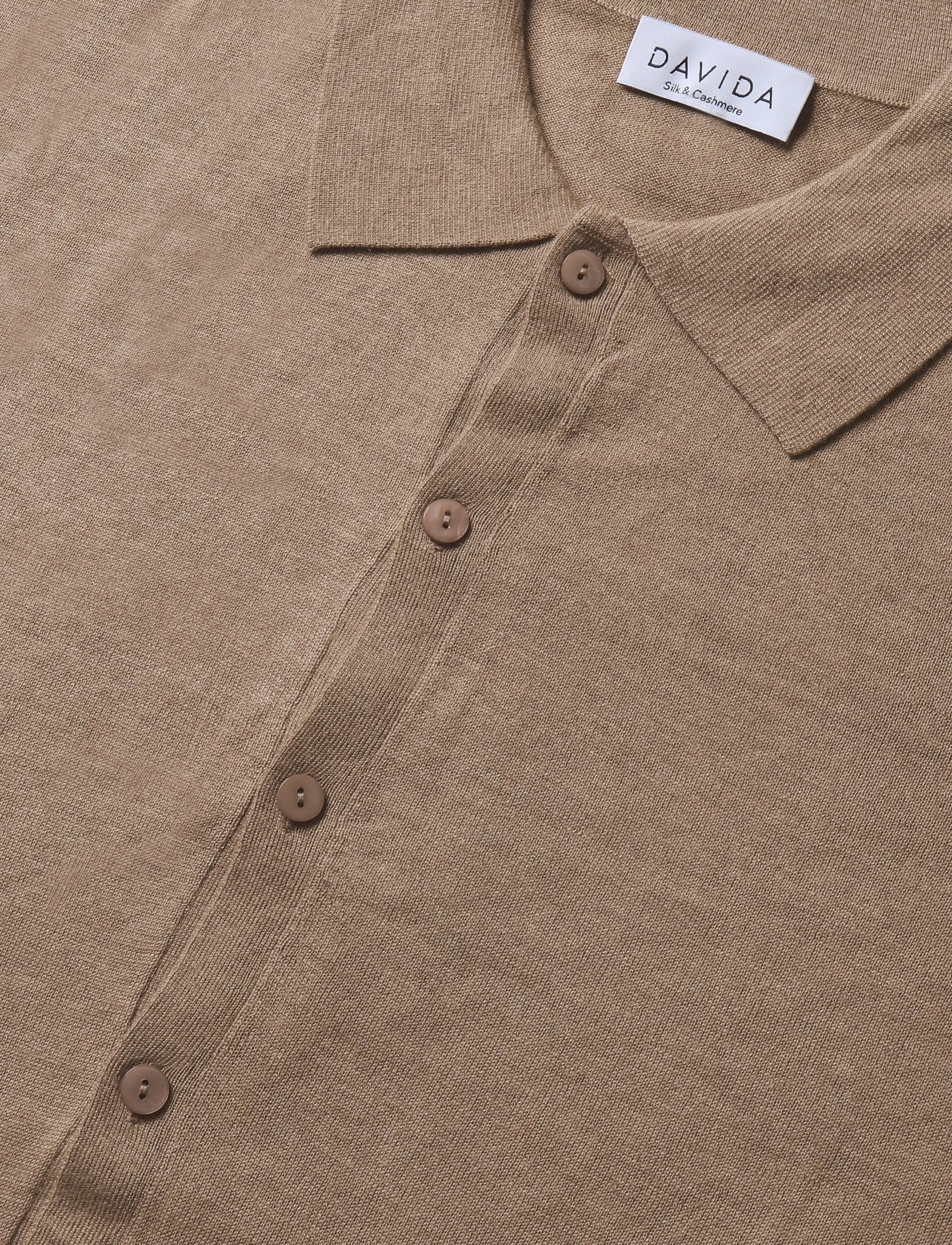 Davida Cashmere - Man Fine Knit Classic Shirt - pikkade varrukatega kootud polod - mink - 2