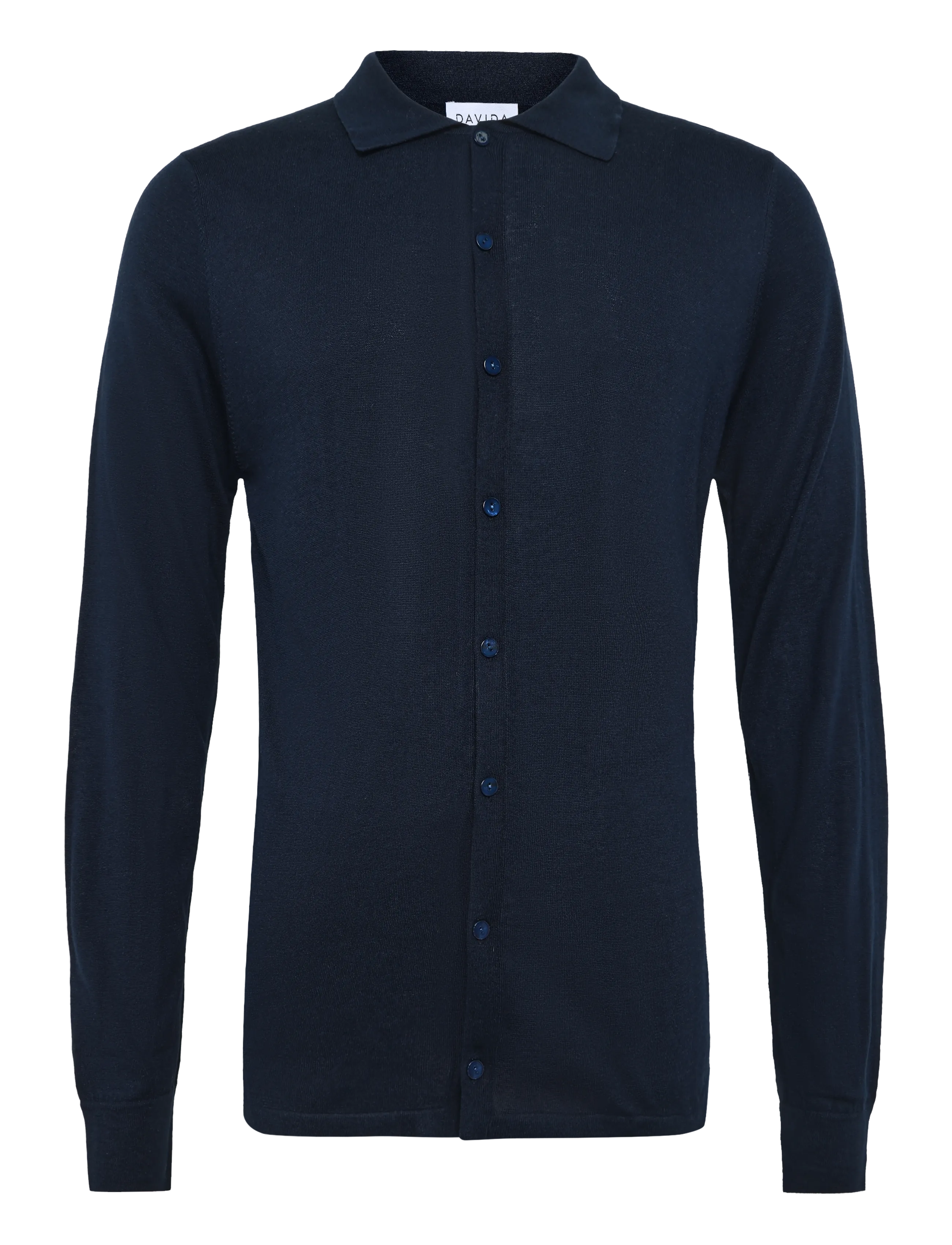 DAVIDA CASHMERE Man Fine Knit Klassisch Shirt Navy - L - Herren