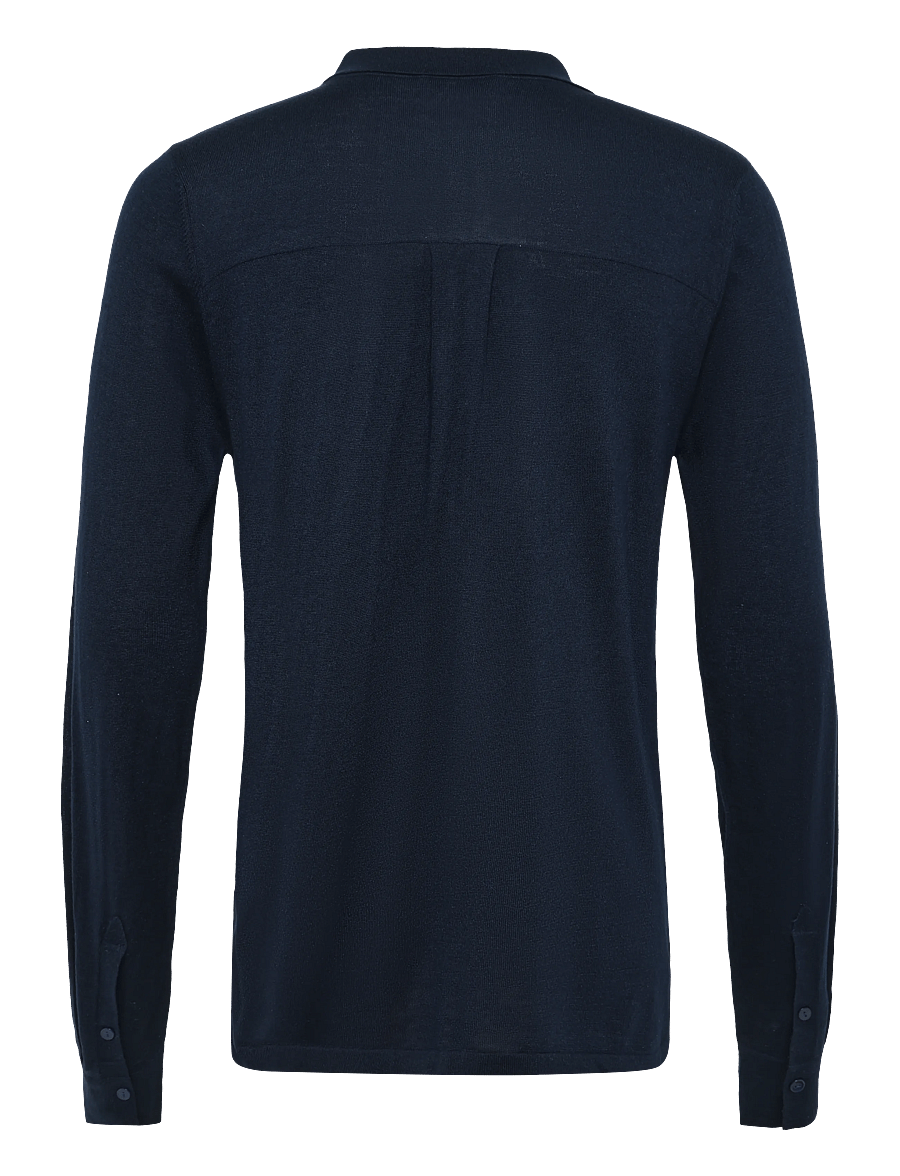 Davida Cashmere - Man Fine Knit Classic Shirt - pikkade varrukatega kootud polod - navy - 2