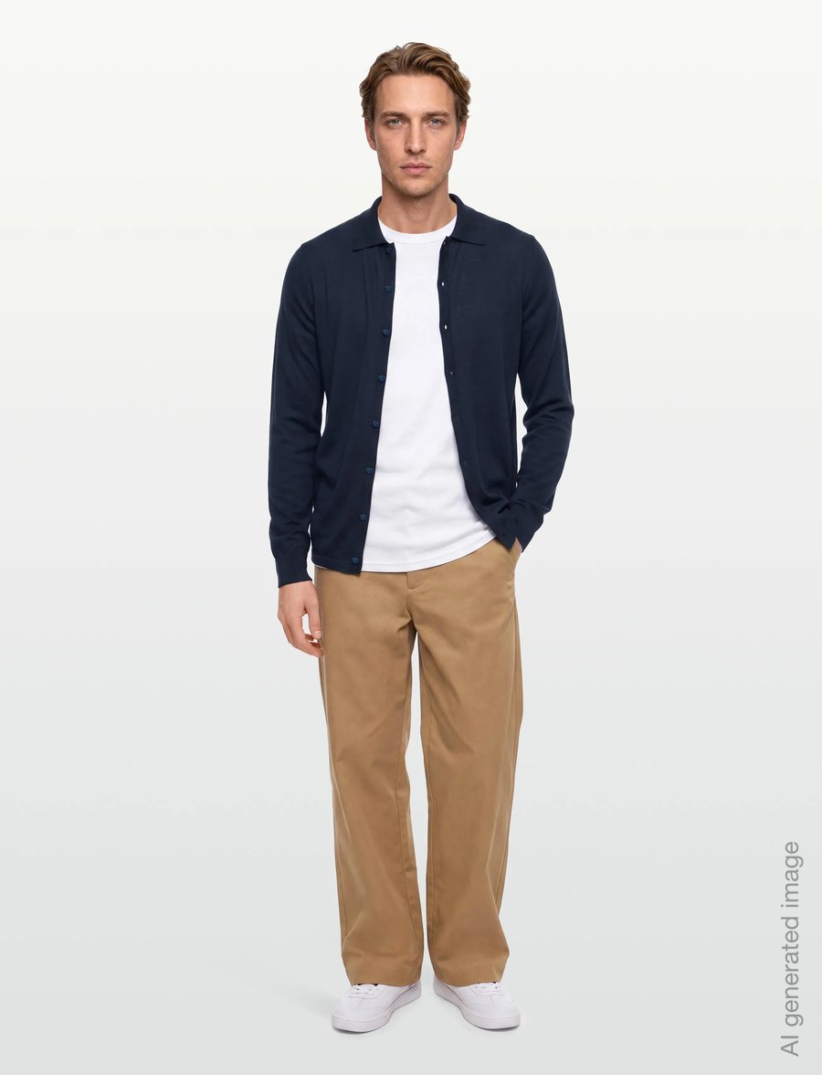 Davida Cashmere - Man Fine Knit Classic Shirt - pikkade varrukatega kootud polod - navy - 0