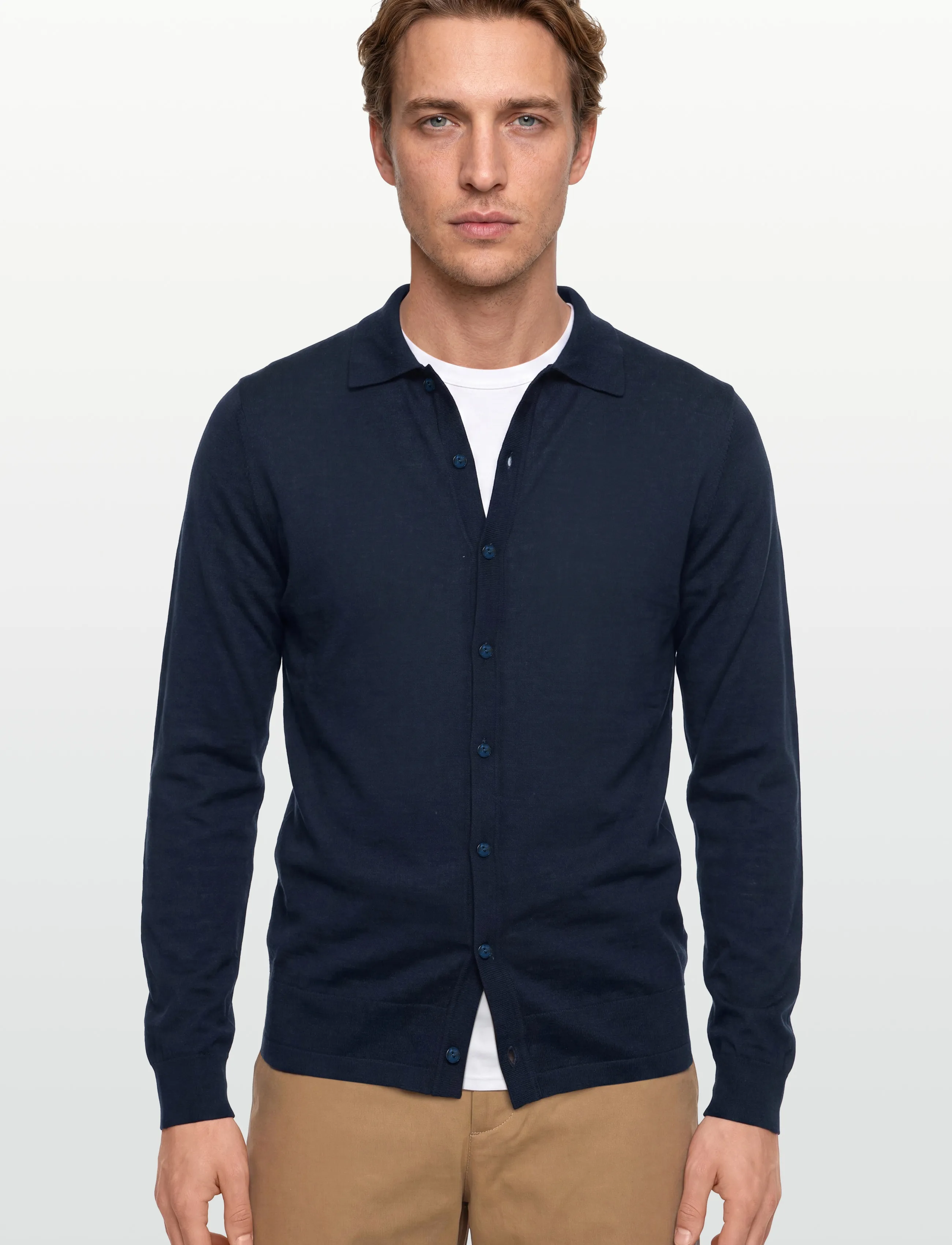 Davida Cashmere - Man Fine Knit Classic Shirt - knitted polos - navy - 3