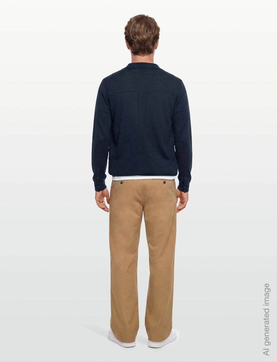 Davida Cashmere - Man Fine Knit Classic Shirt - pikkade varrukatega kootud polod - navy - 4
