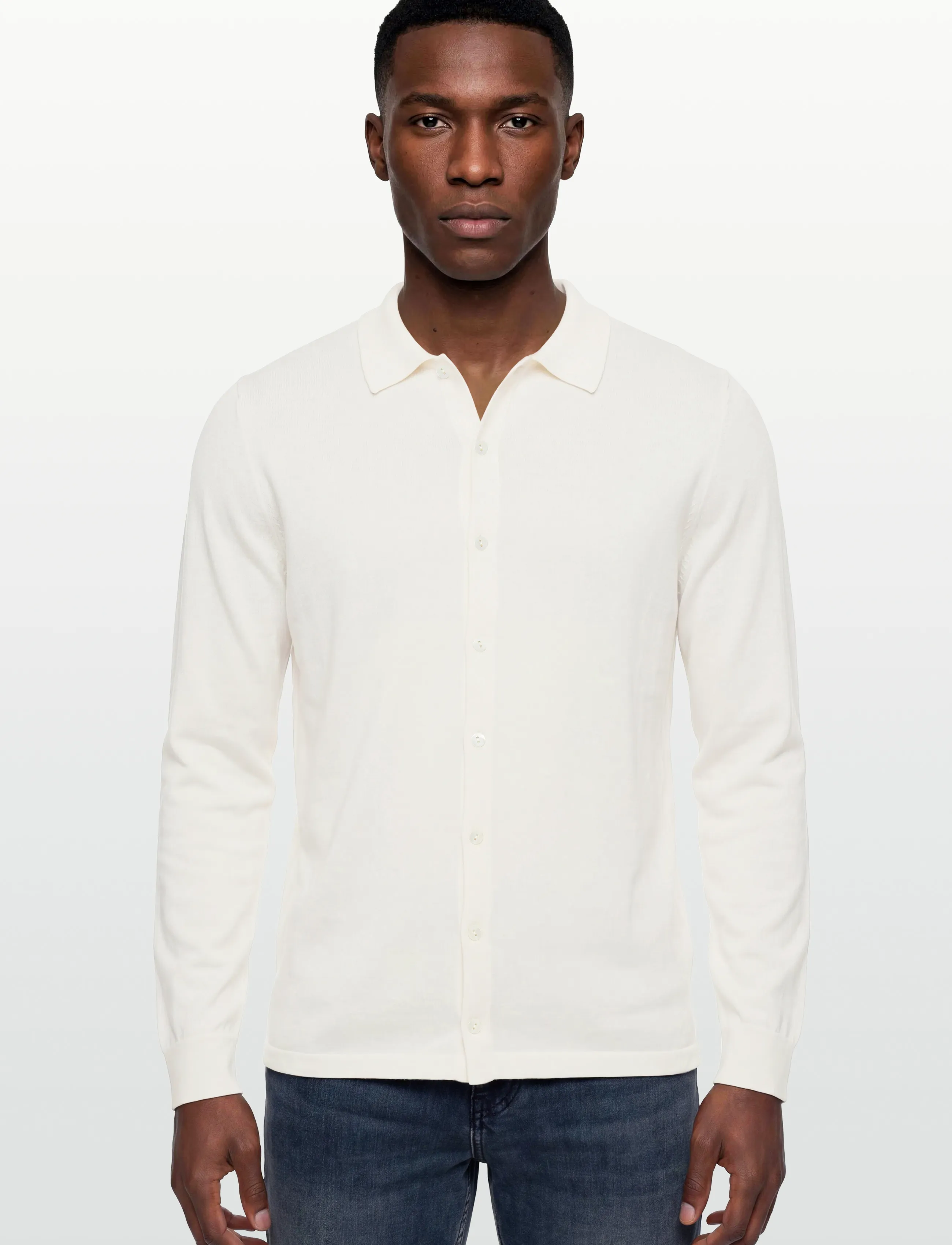 Davida Cashmere - Man Fine Knit Classic Shirt - adīti polo krekli ar garām piedurknēm - white - 3