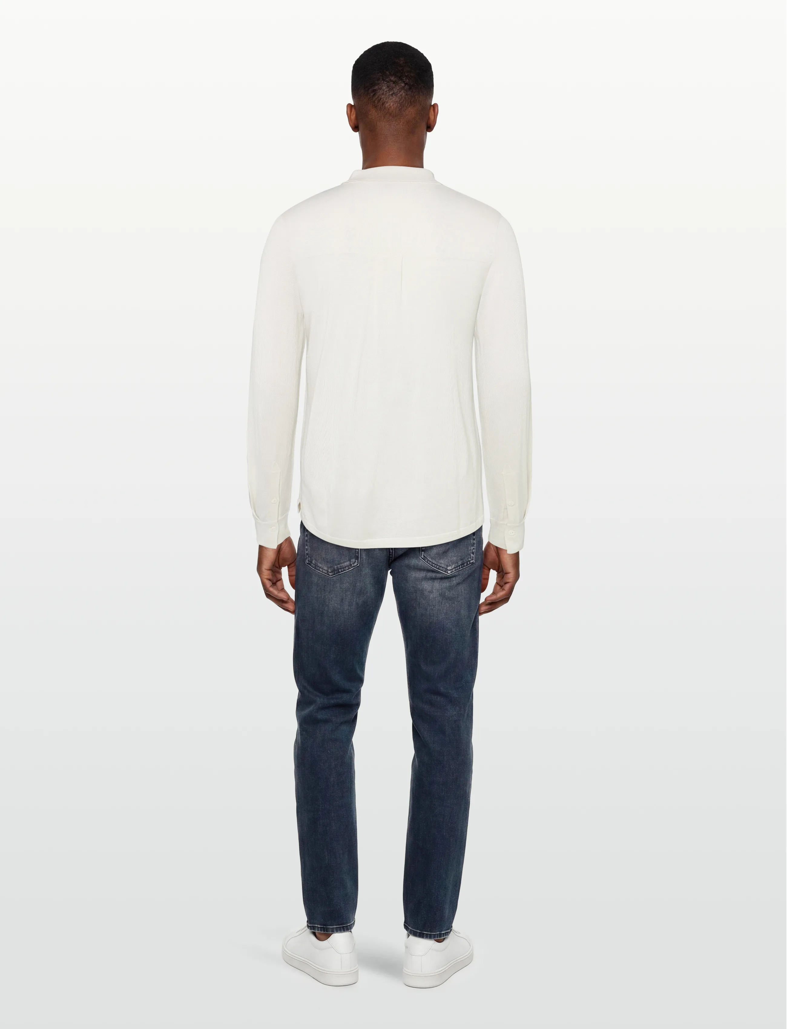 Davida Cashmere - Man Fine Knit Classic Shirt - adīti polo krekli ar garām piedurknēm - white - 4