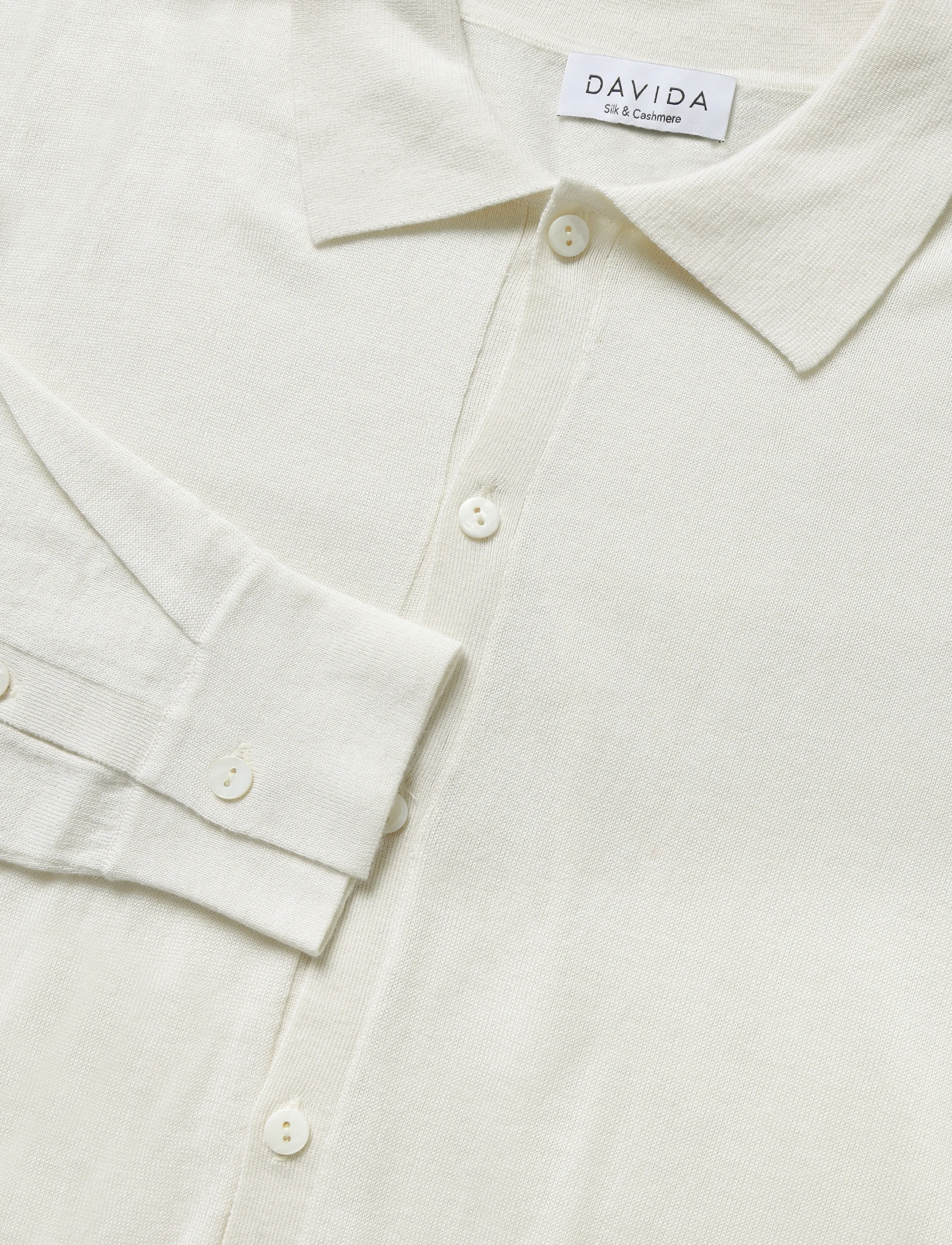 Davida Cashmere - Man Fine Knit Classic Shirt - pikkade varrukatega kootud polod - white - 2