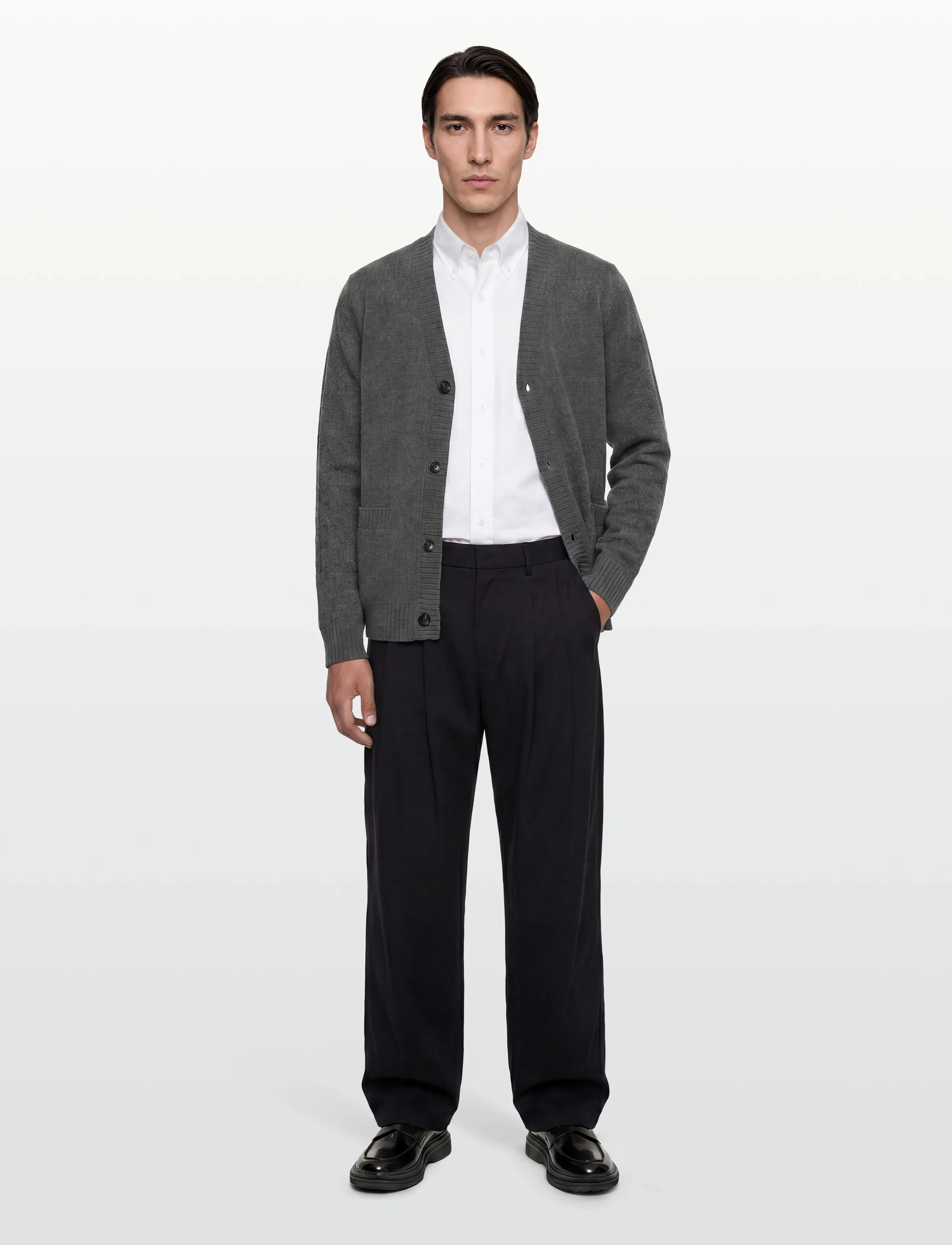 Davida Cashmere Man Chunky V Cardigan - Nordisk stil - DARK GREY / grey