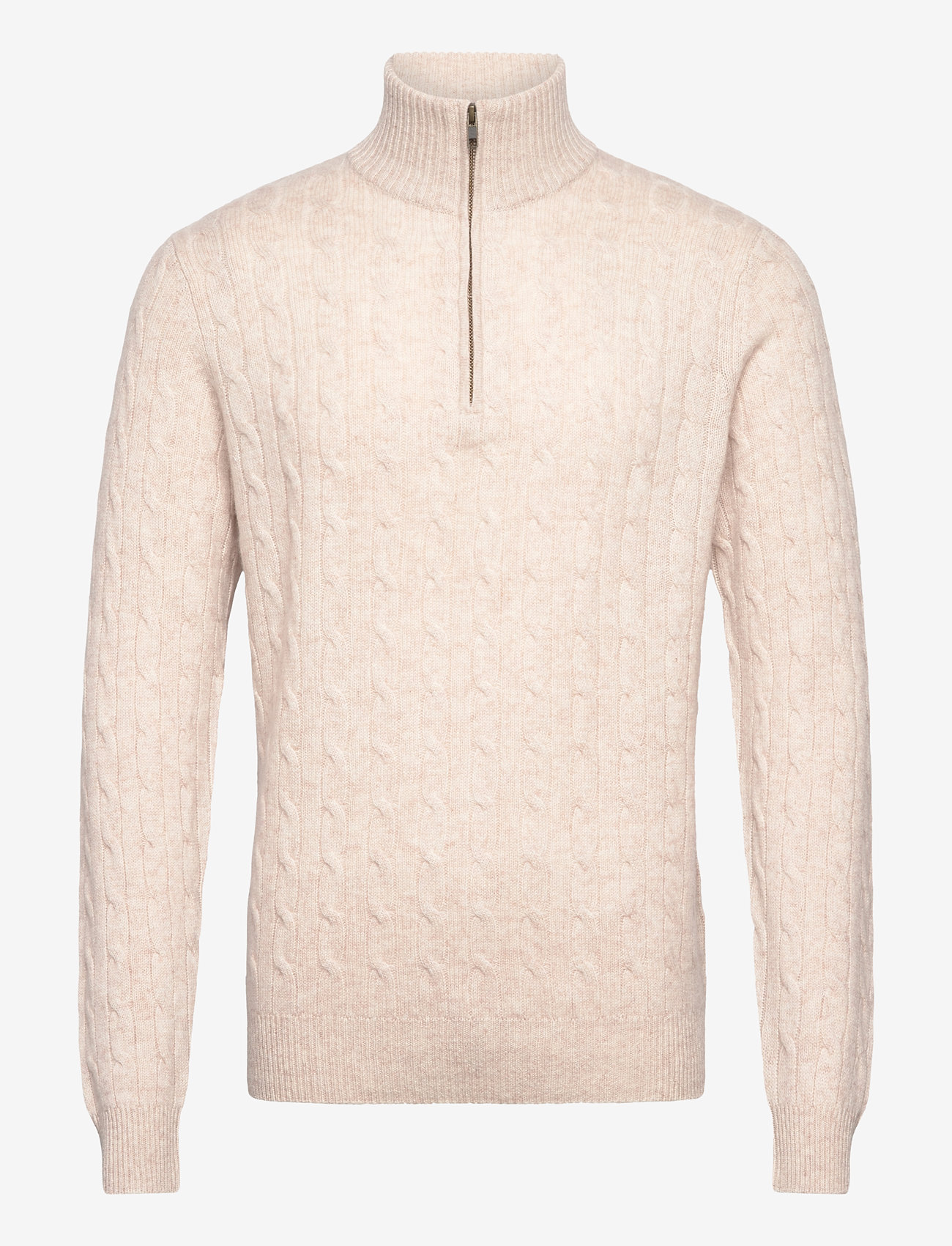 Davida Cashmere - Man Half Zip Cable Sweater - light beige - 0