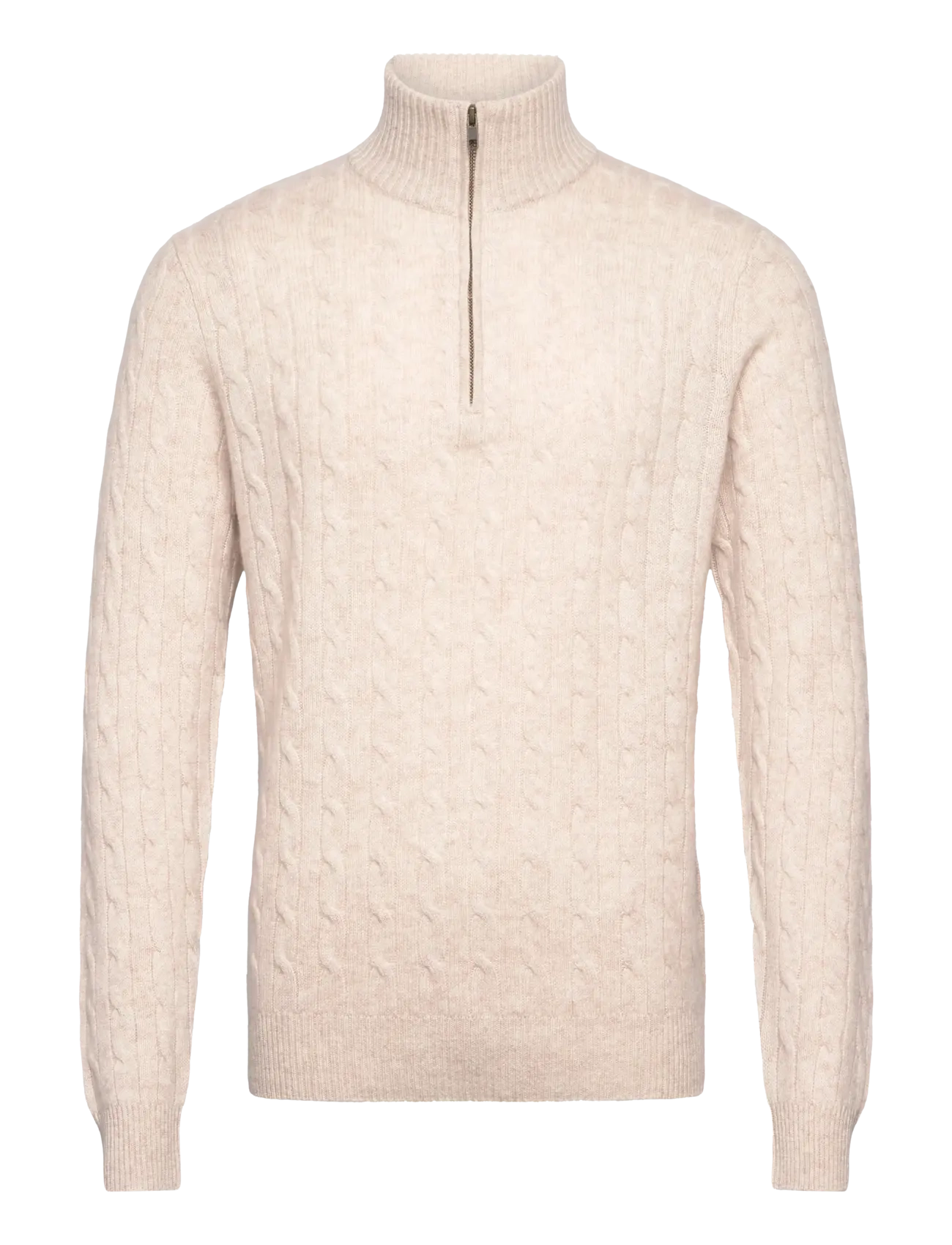 Man Half Zip Cable Sweater - LIGHT BEIGE