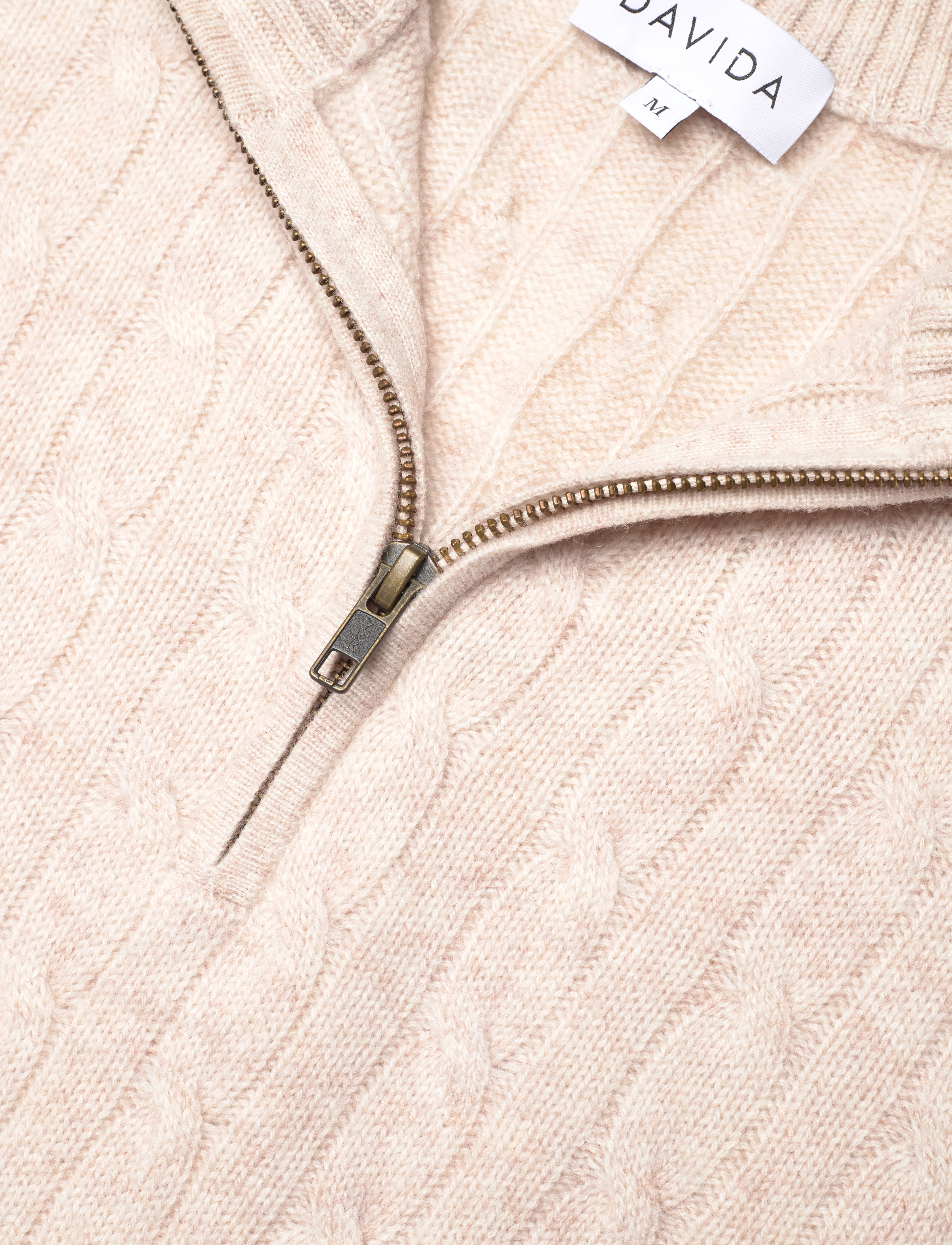 Davida Cashmere - Man Half Zip Cable Sweater - light beige - 3