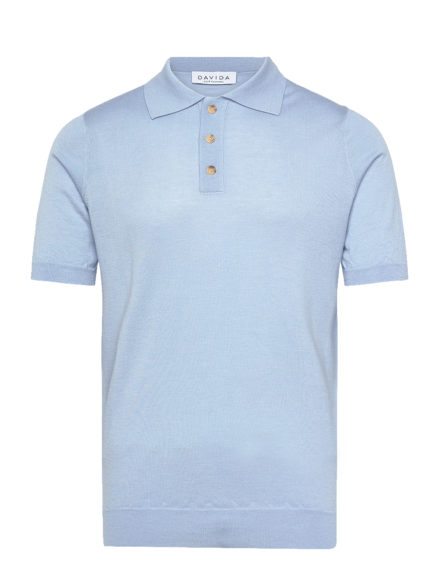 Davida Cashmere - Man Fine Knit Pique - gestrickte polohemden - blue fug - 0