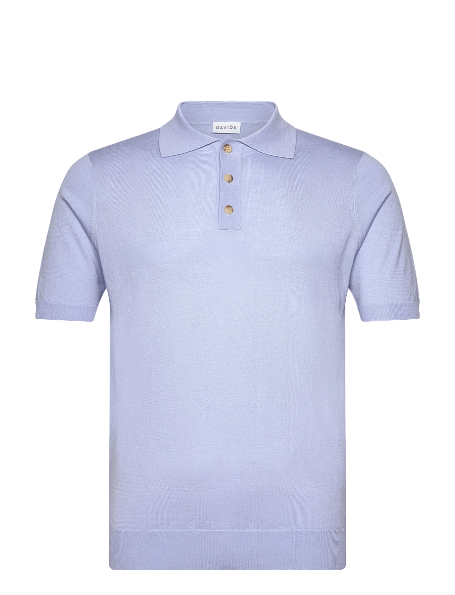 Davida Cashmere - Man Fine Knit Pique - gestrickte polohemden - light blue - 0