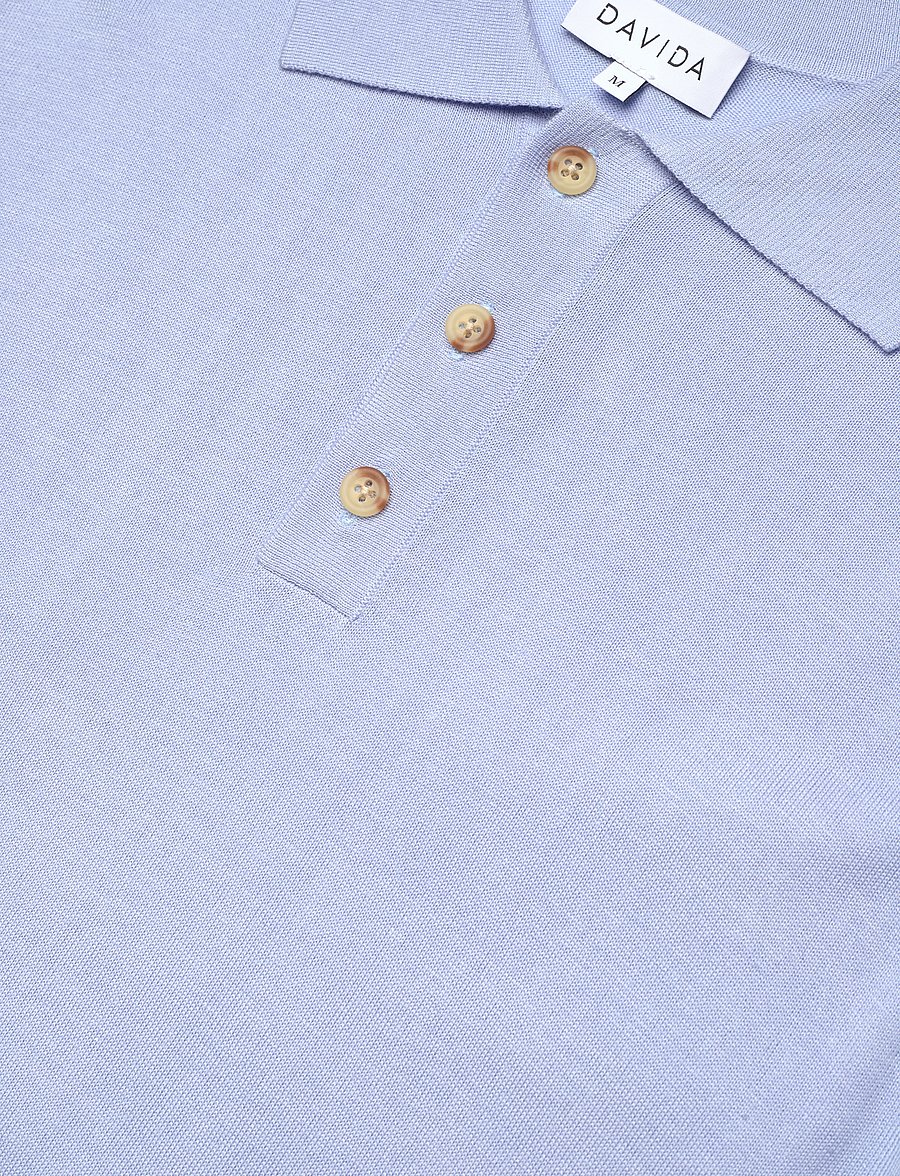 Davida Cashmere - Man Fine Knit Pique - gestrickte polohemden - light blue - 2