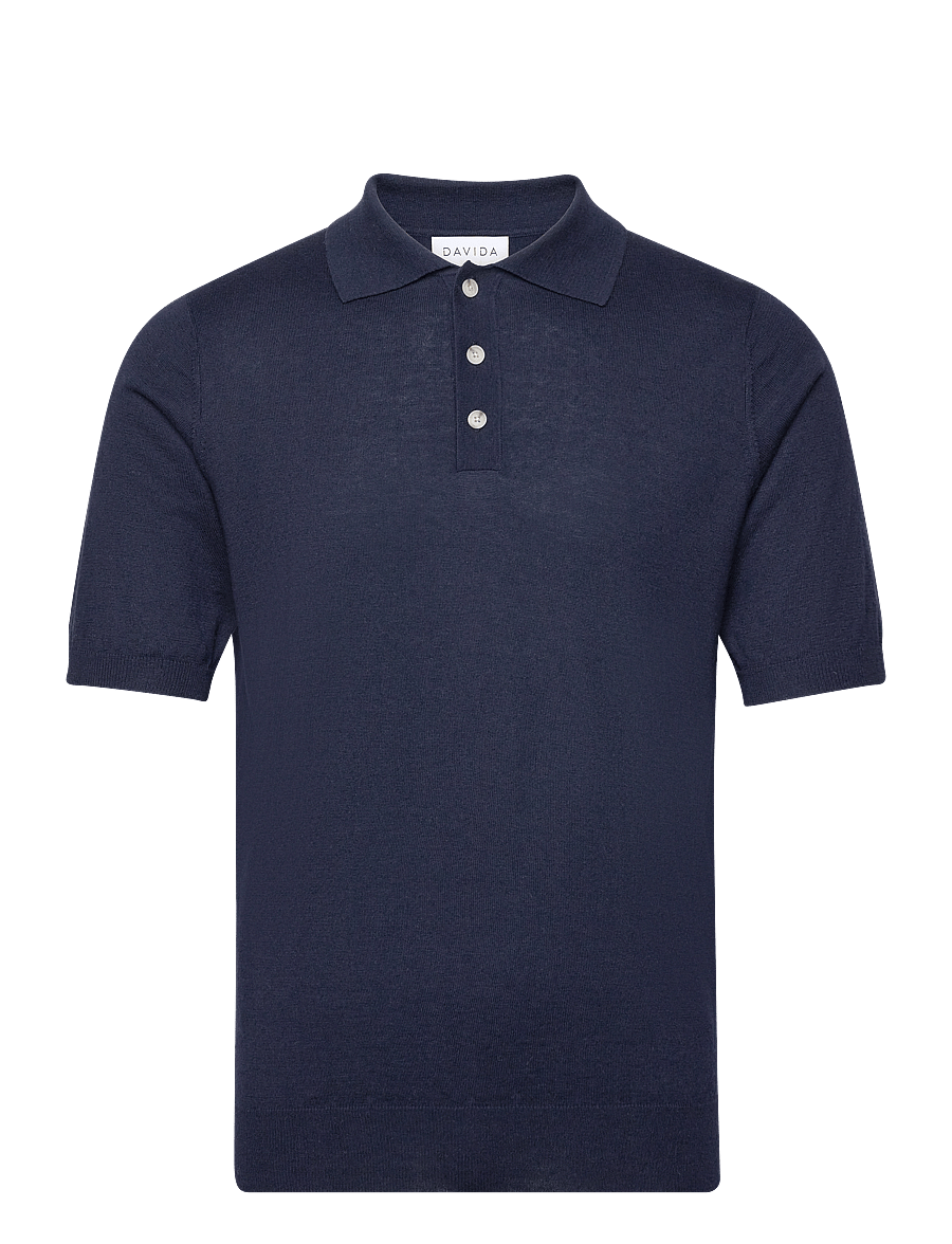 Davida Cashmere - Man Fine Knit Pique - gestrickte polohemden - navy - 1