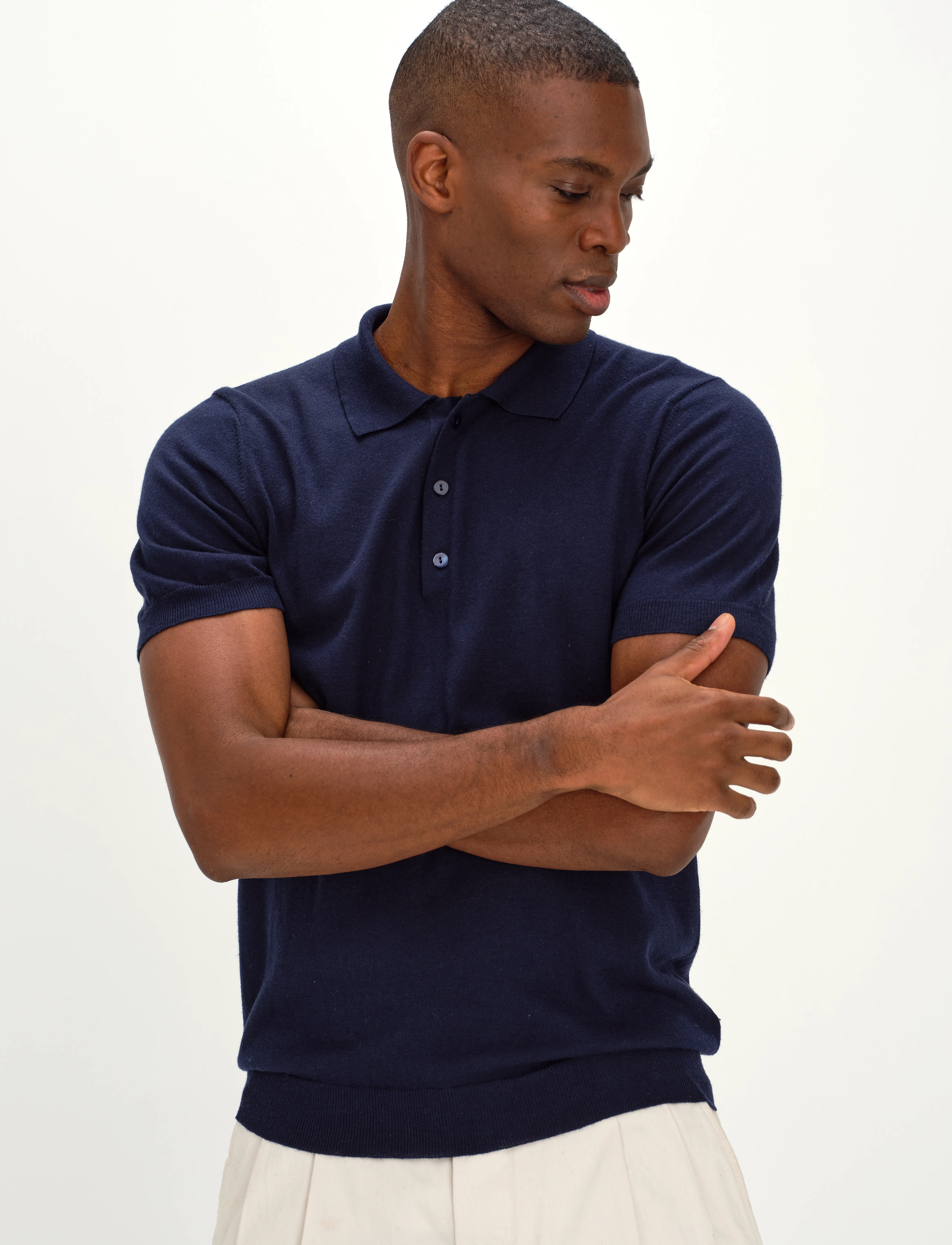 Davida Cashmere Man Fine Knit Pique - Stickat - NAVY / navy