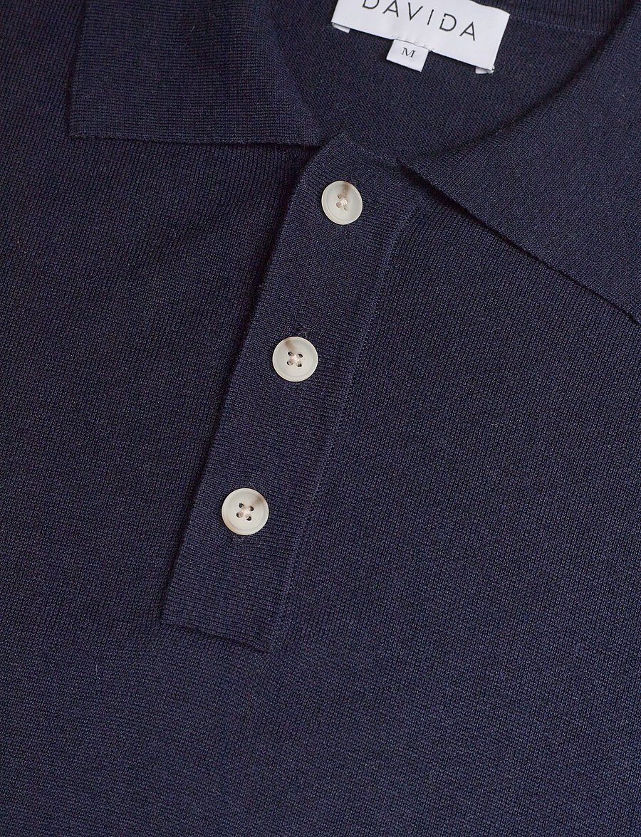Davida Cashmere - Man Fine Knit Pique - gestrickte polohemden - navy - 4