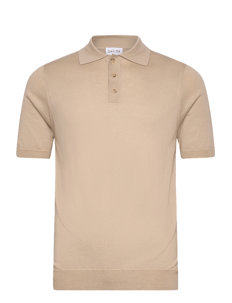 Davida Cashmere - Man Fine Knit Pique - stickade pikéer - sand stone - 0