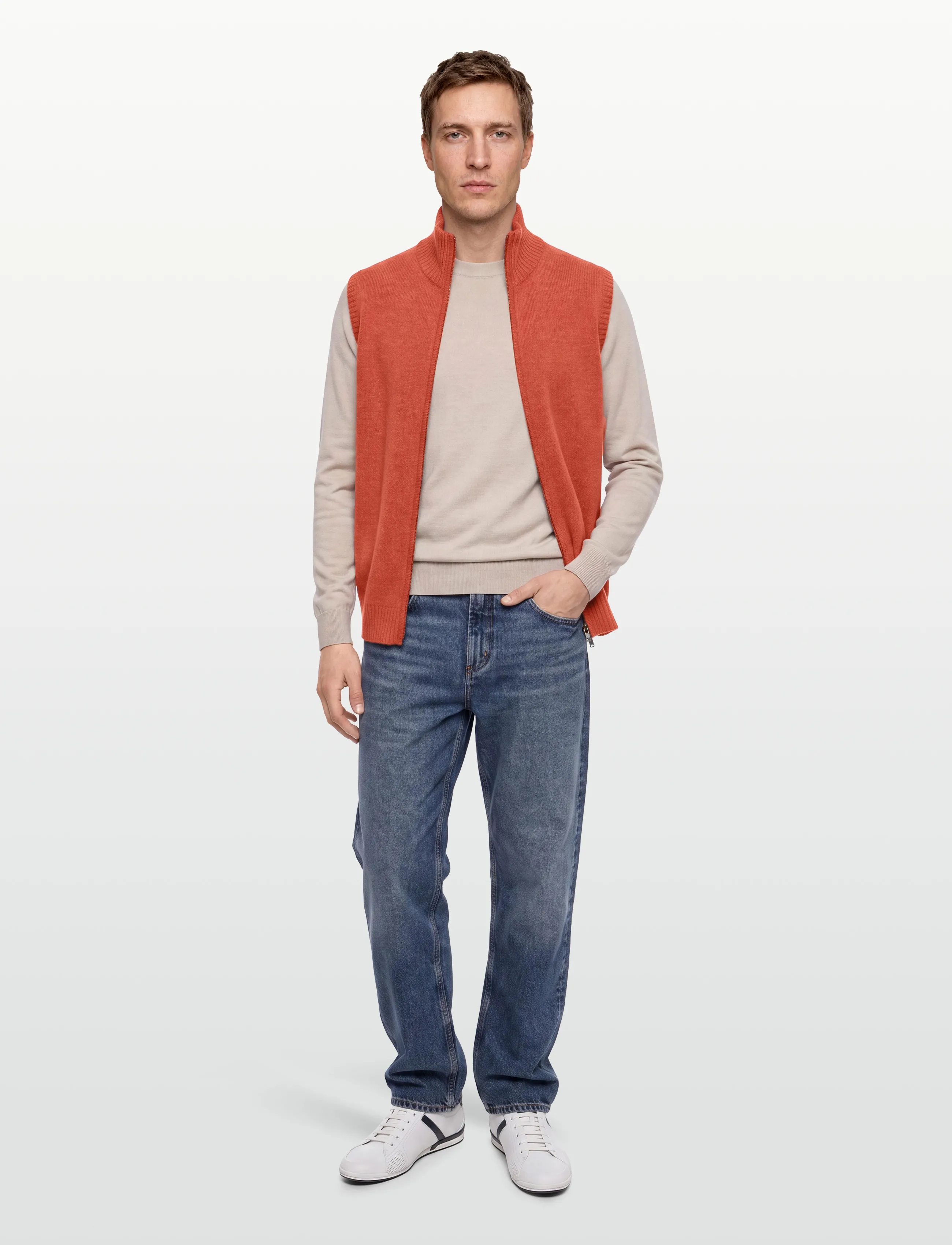 Davida Cashmere - Man Zip Vest - neuleliivit - sunset orange - 0