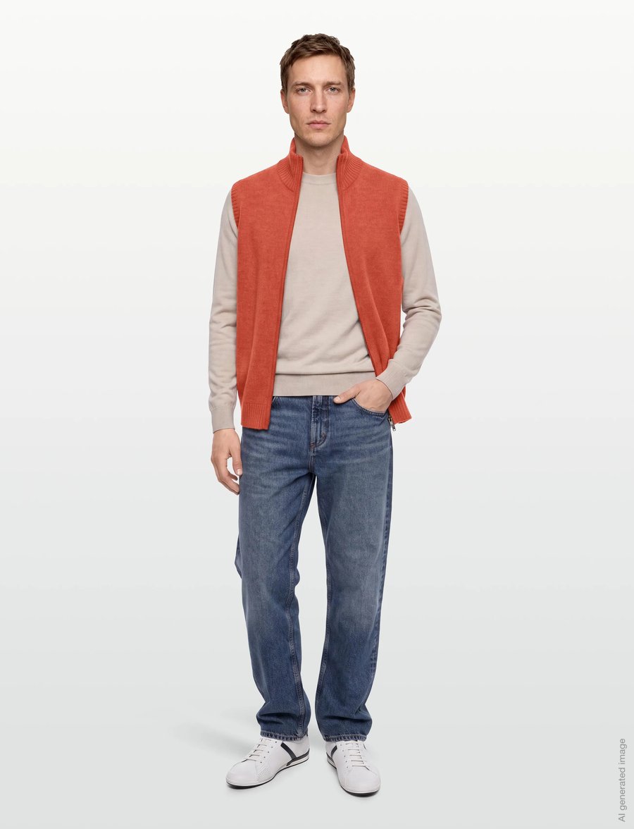 Davida Cashmere - Man Zip Vest - neuleliivit - sunset orange - 0