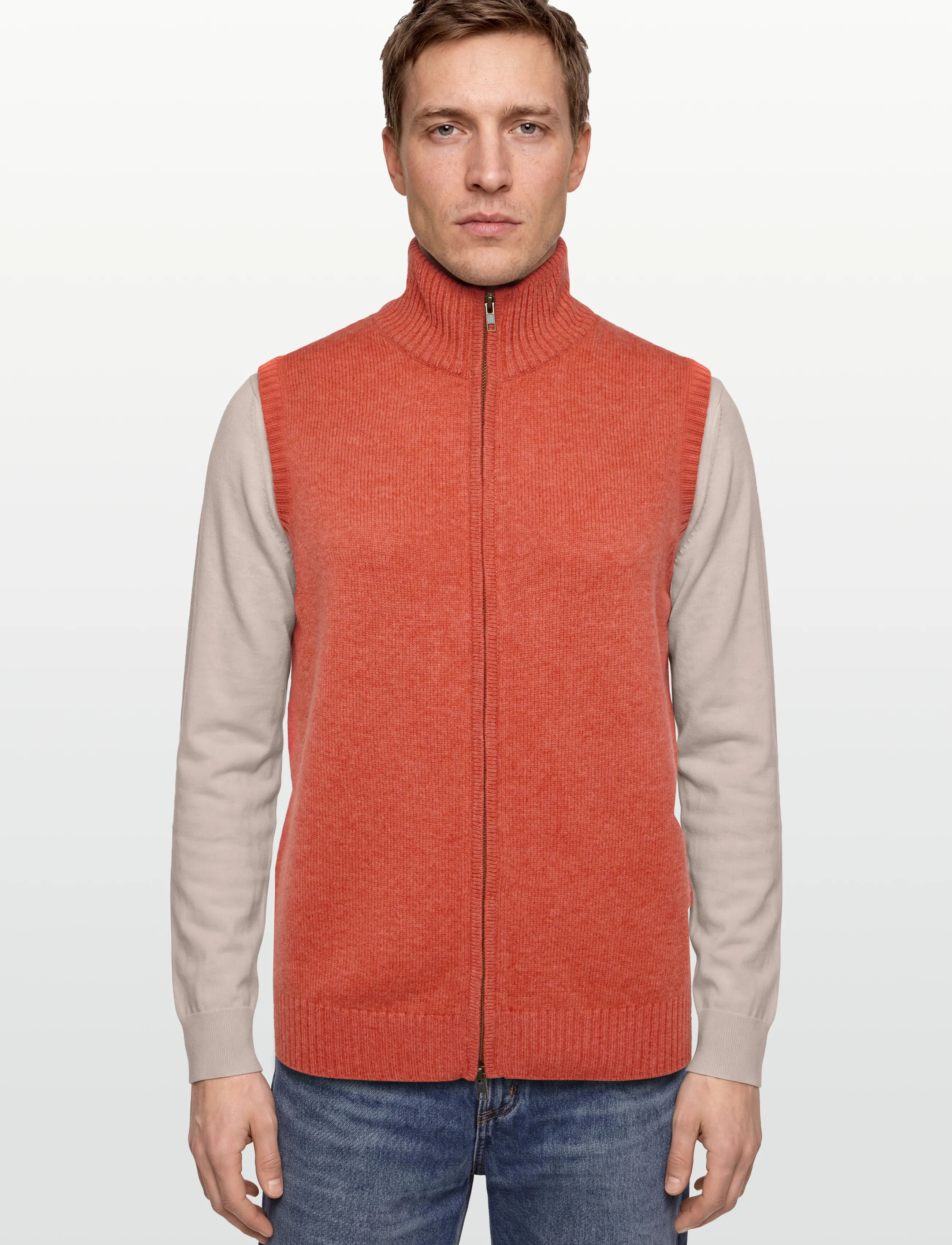 Davida Cashmere - Man Zip Vest - neuleliivit - sunset orange - 3