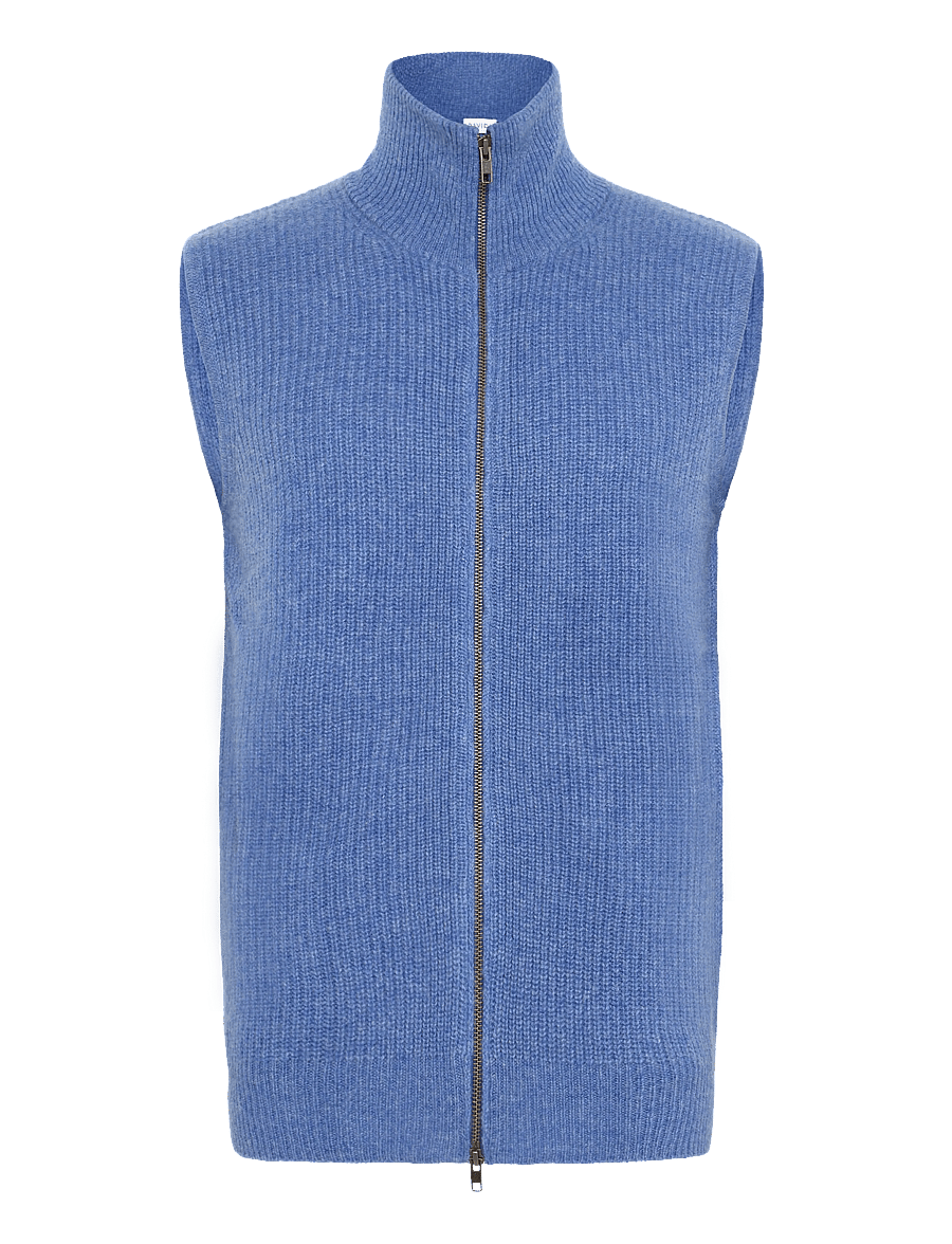 Davida Cashmere - Man Zip Pockets Vest - stickade västar - ocean blue - 1