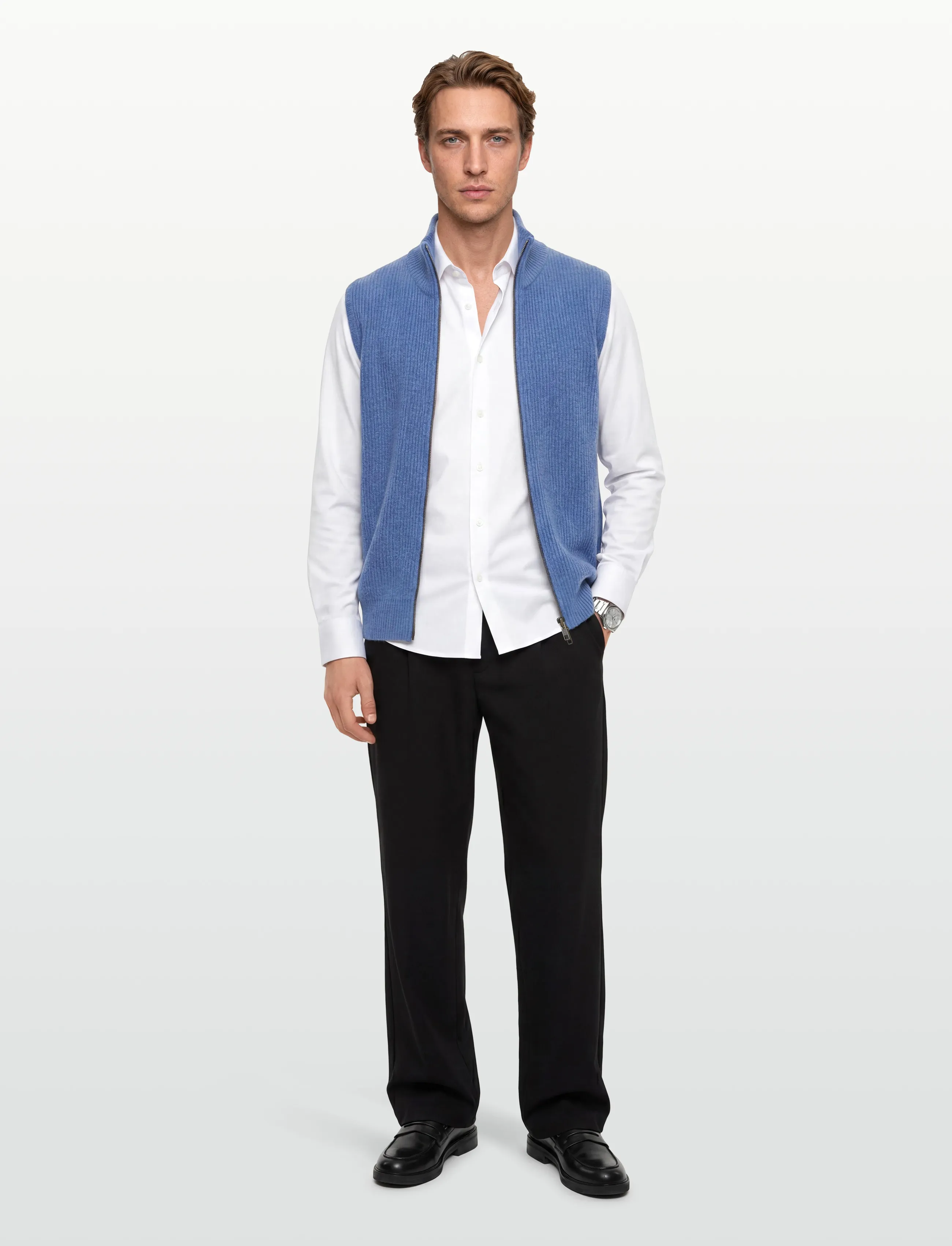 Davida Cashmere Man Zip Pockets Vest - Kootud vestid - OCEAN BLUE / blue