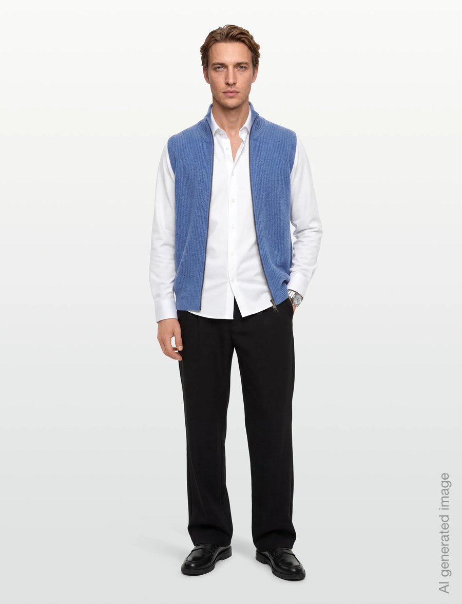 Davida Cashmere - Man Zip Pockets Vest - stickade västar - ocean blue - 0