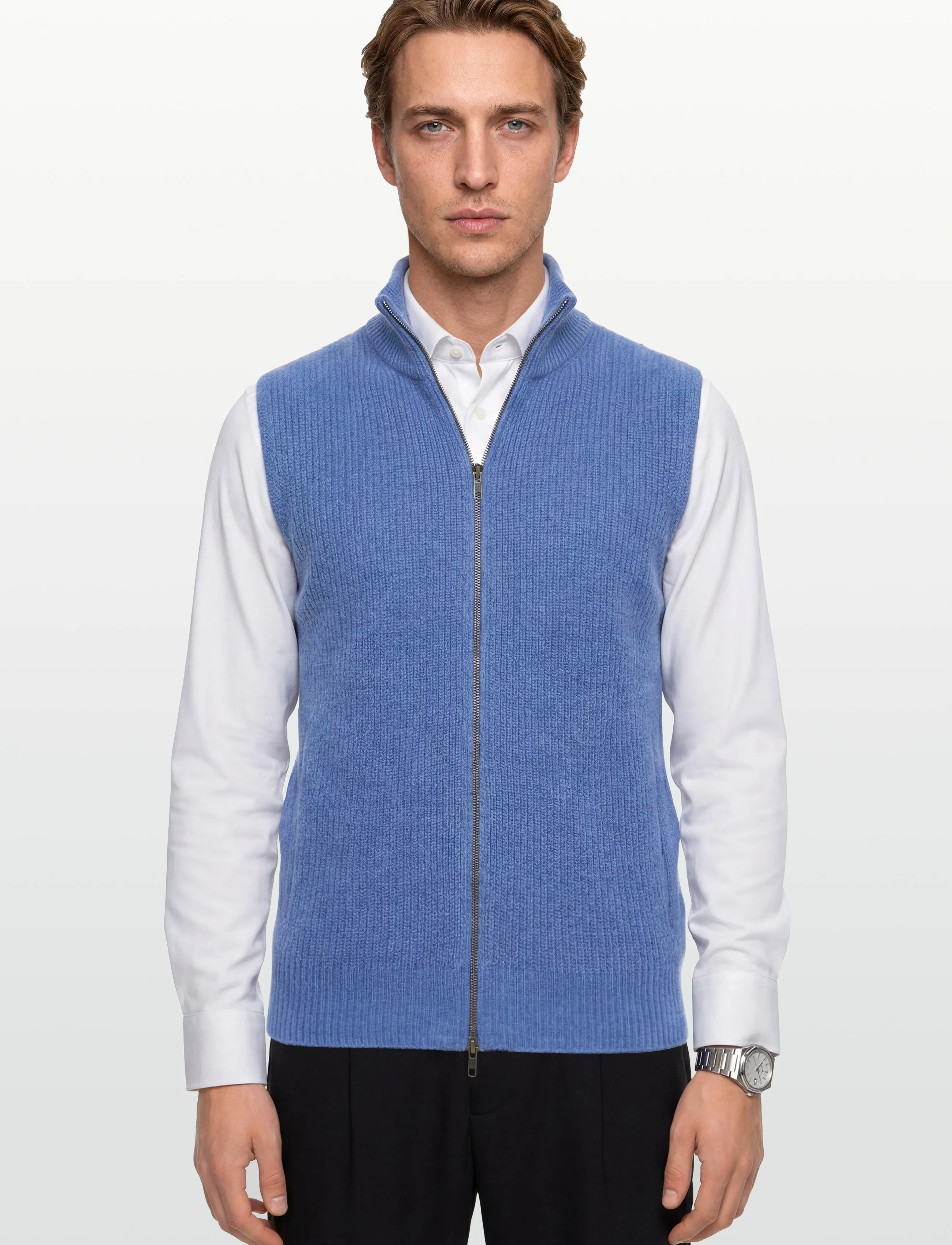 Davida Cashmere - Man Zip Pockets Vest - strikveste - ocean blue - 3