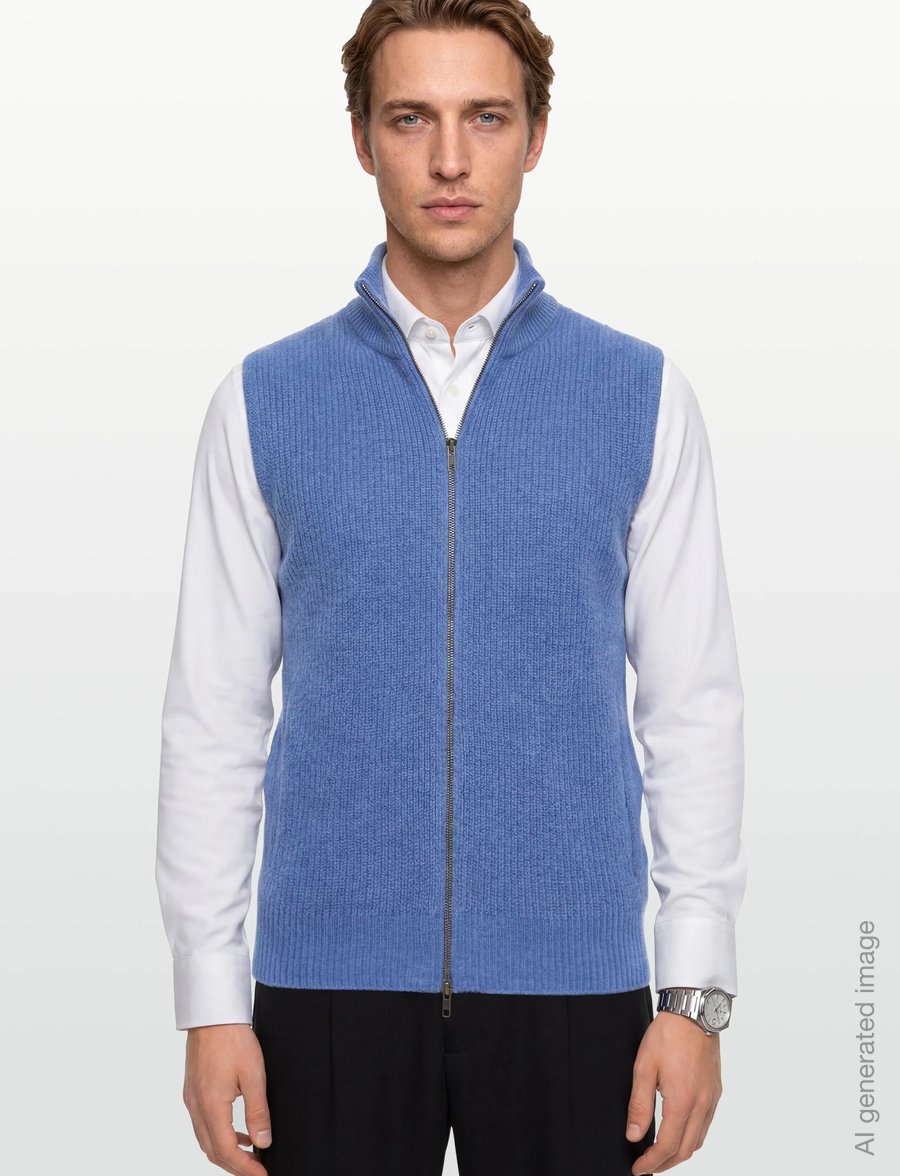 Davida Cashmere - Man Zip Pockets Vest - stickade västar - ocean blue - 3