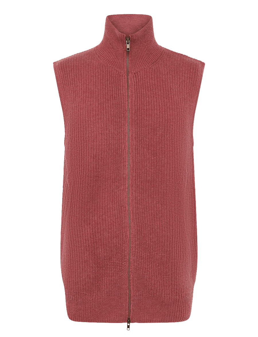 Davida Cashmere - Man Zip Pockets Vest - knitted vests - rust red - 1