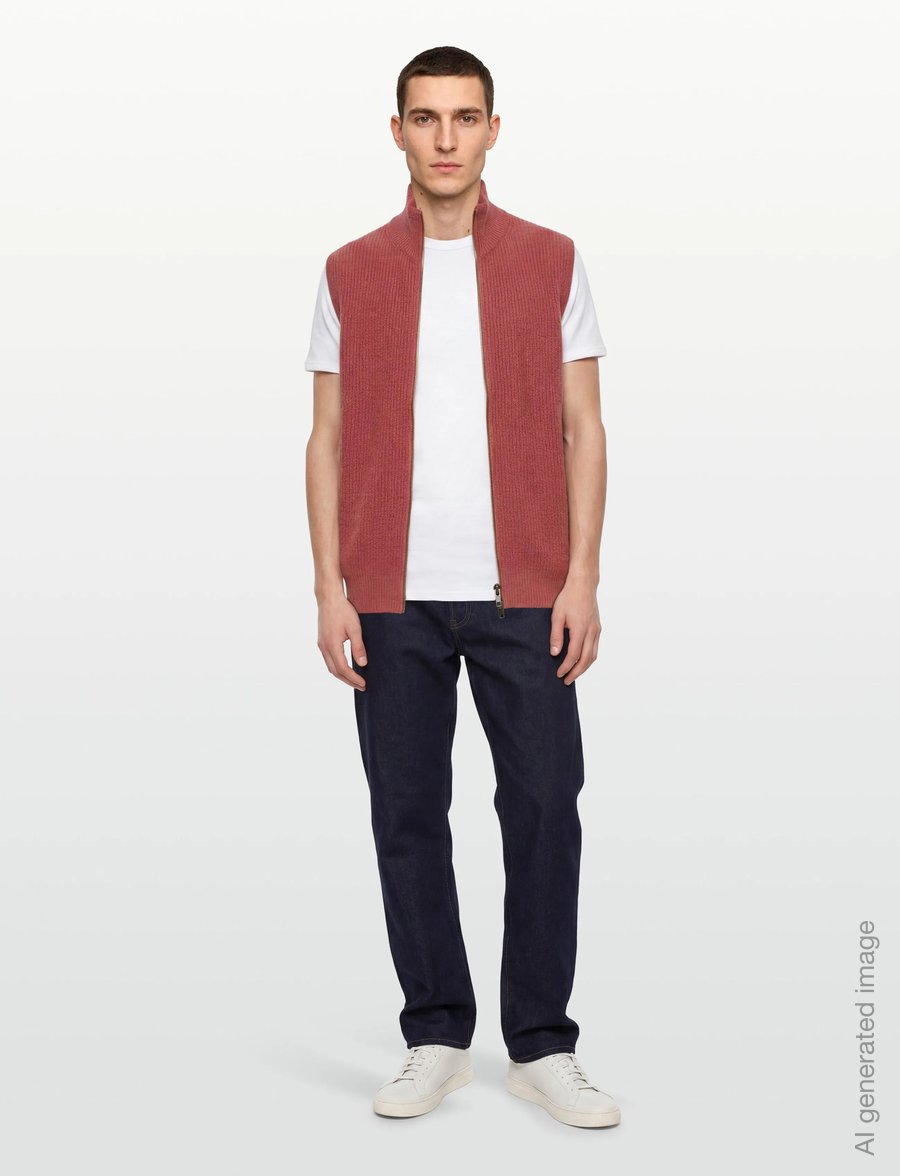 Davida Cashmere - Man Zip Pockets Vest - knitted vests - rust red - 0