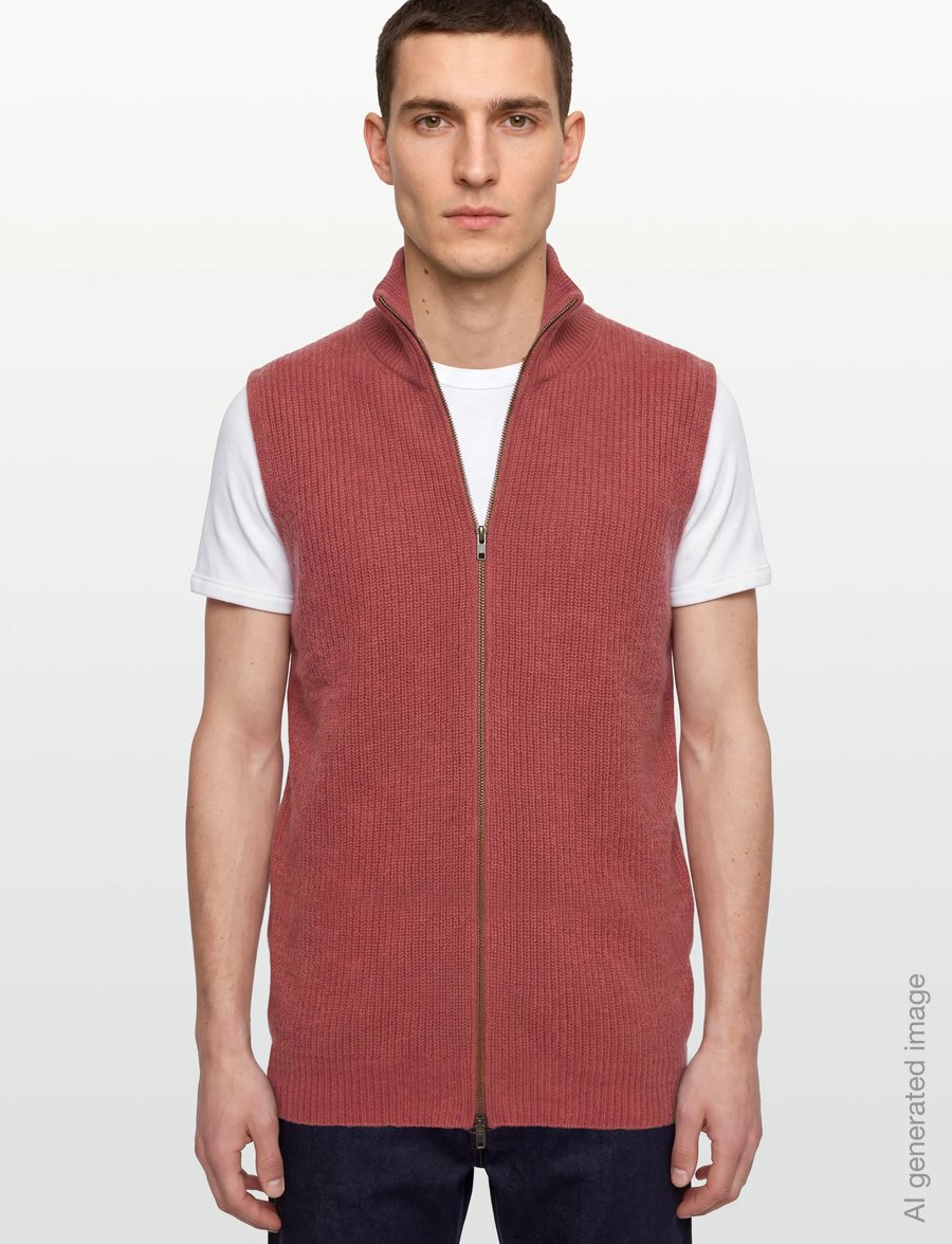 Davida Cashmere - Man Zip Pockets Vest - knitted vests - rust red - 5