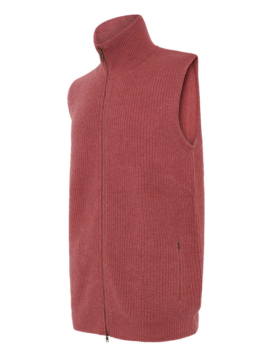 Davida Cashmere - Man Zip Pockets Vest - knitted vests - rust red - 3