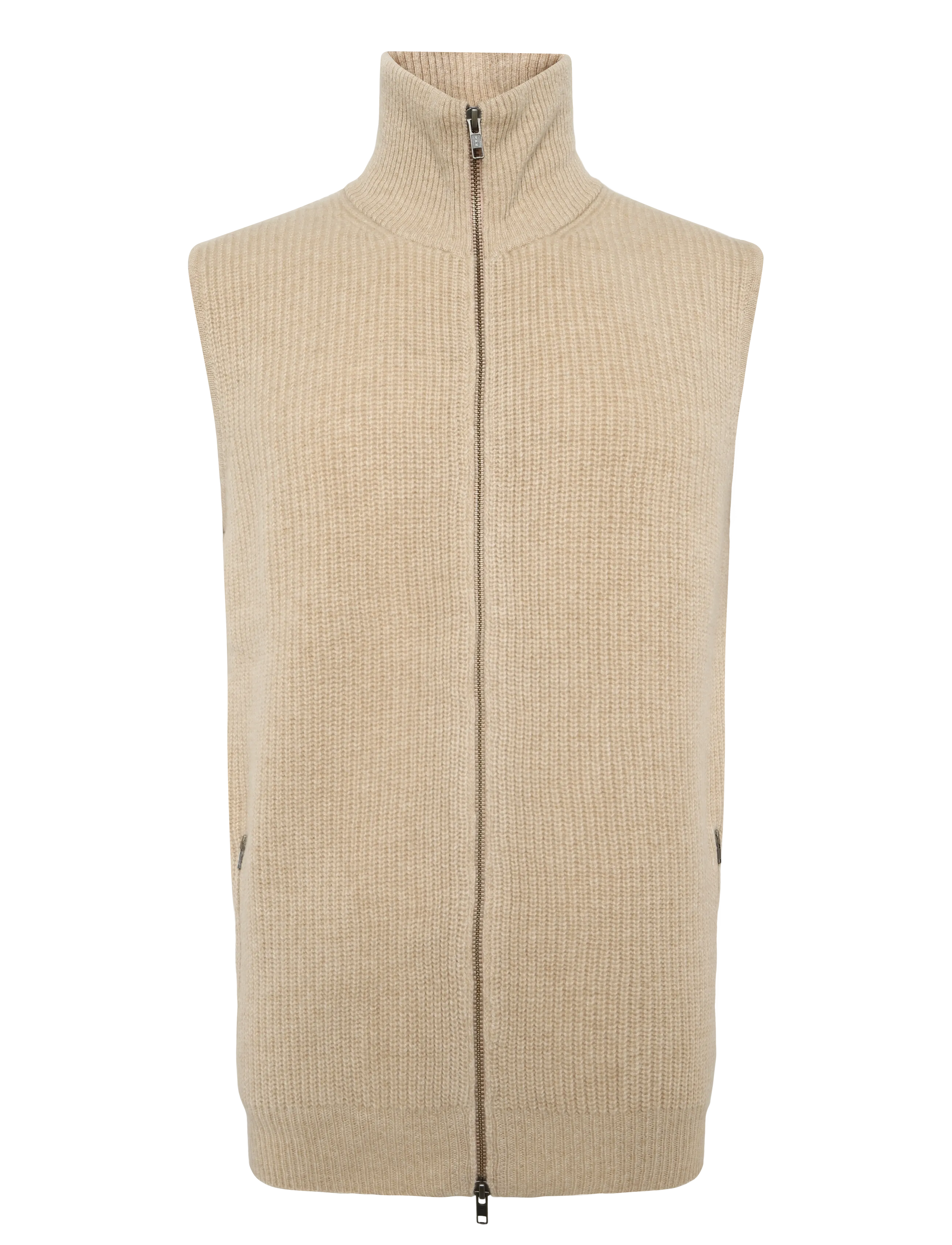 DAVIDA CASHMERE Man Zip Pockets Vest Beige - L - Herren
