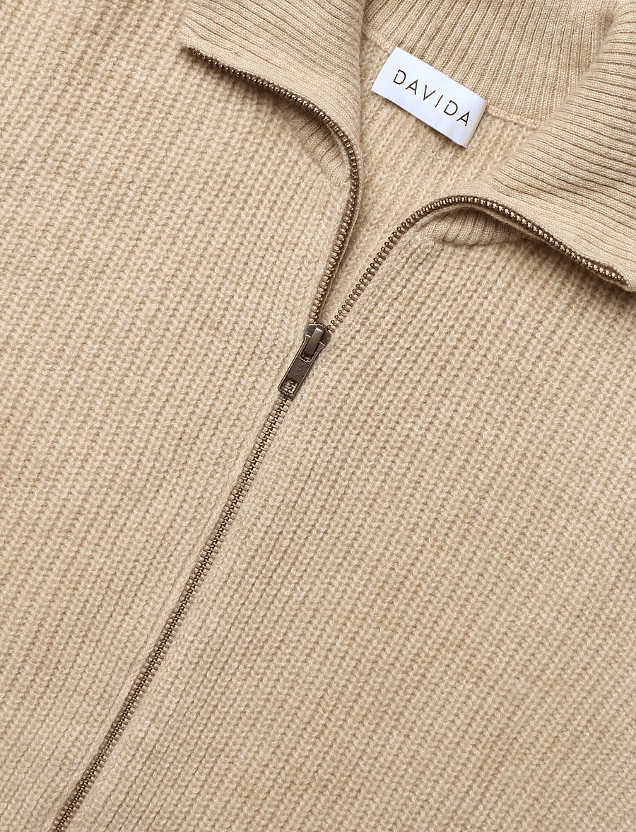 Davida Cashmere - Man Zip Pockets Vest - knitted vests - wheat - 2