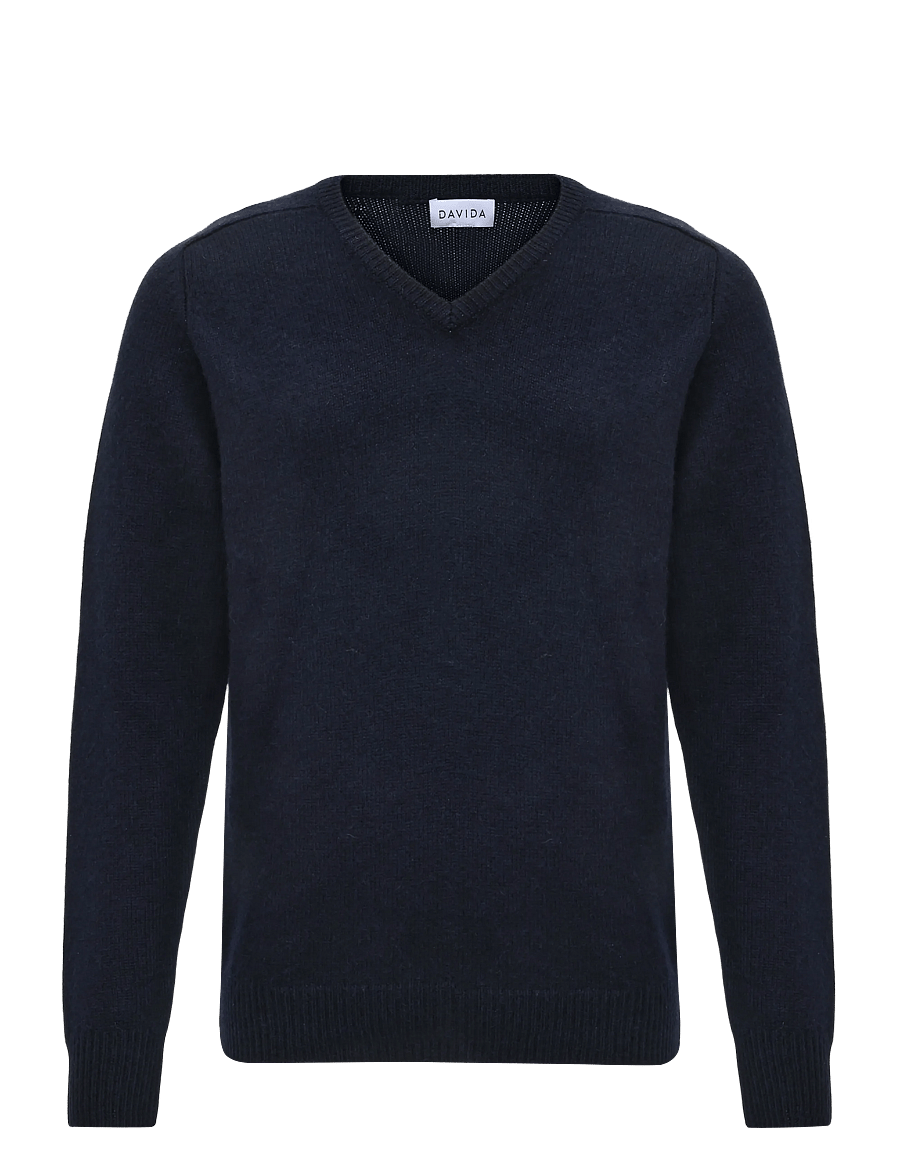 Davida Cashmere - Man Chunky V-Neck - v-ausschnitt - navy - 0