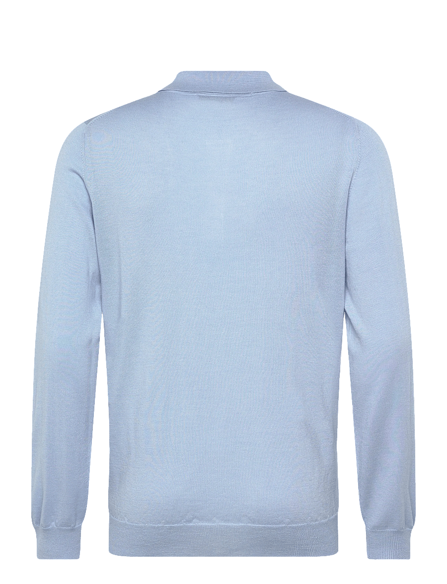 Davida Cashmere - Man fine knit collar - long-sleeved knitted polos - blue fug - 2