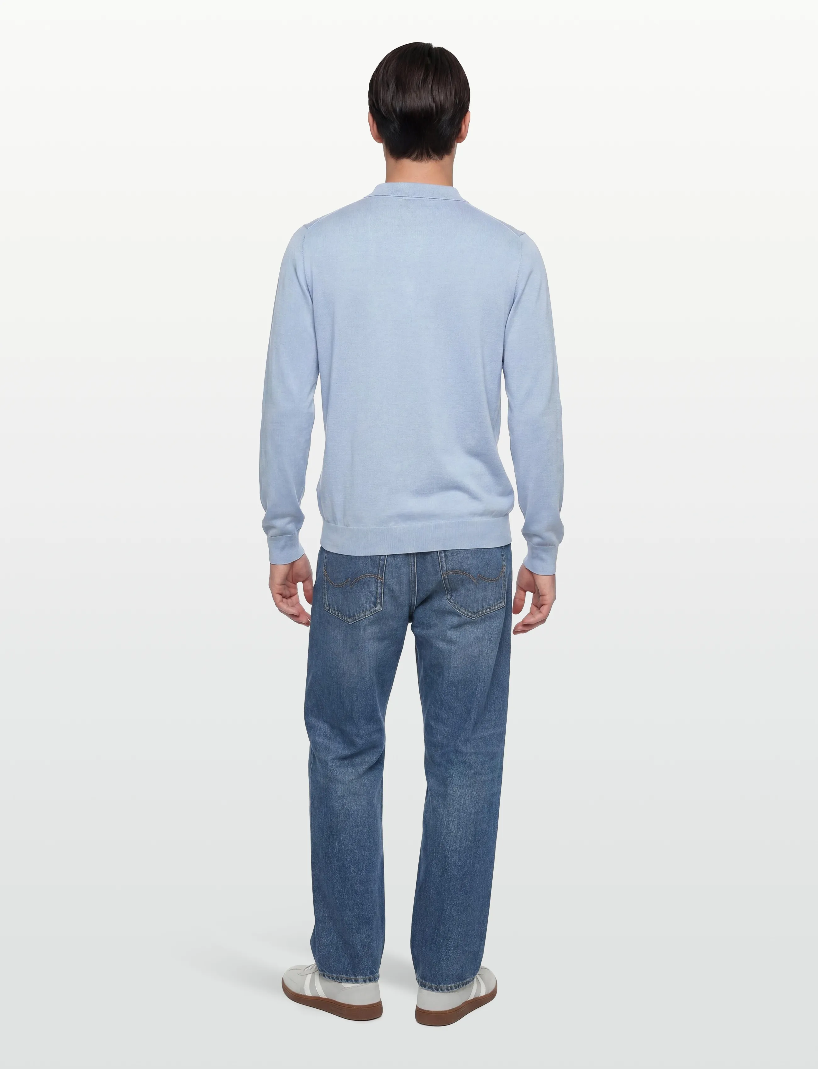 Davida Cashmere - Man fine knit collar - polos en tricot à manches longues - blue fug - 4