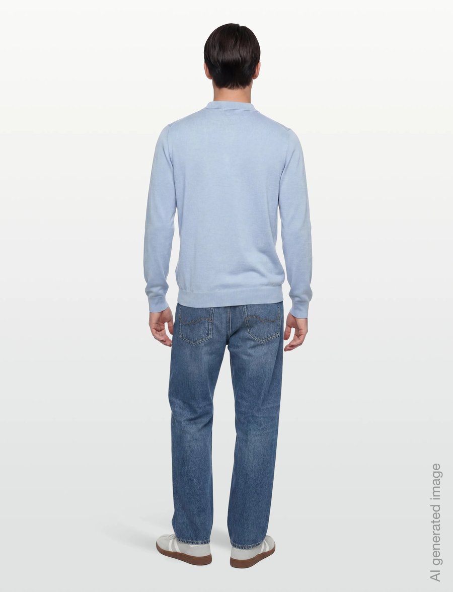 Davida Cashmere - Man fine knit collar - long-sleeved knitted polos - blue fug - 4